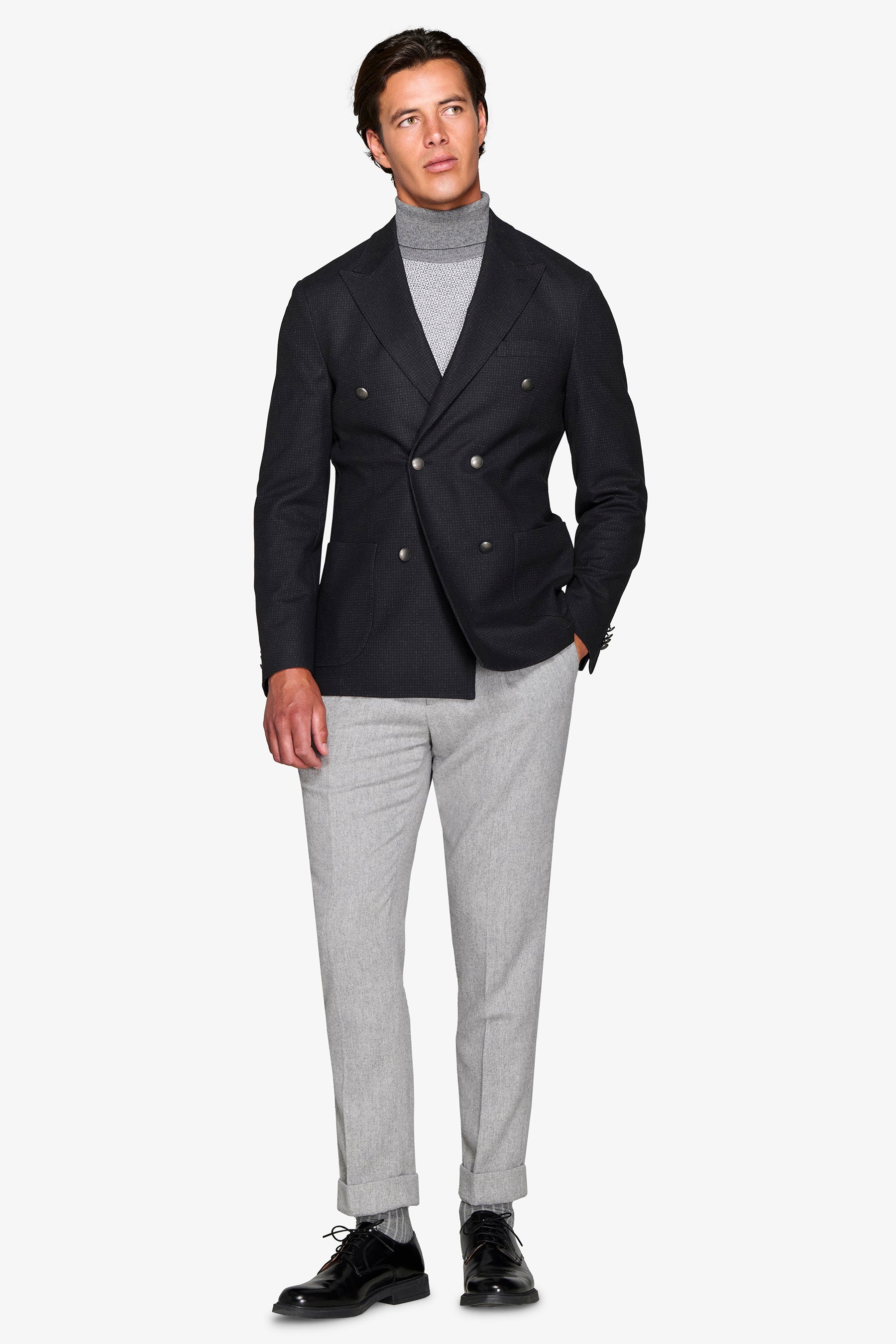 Giacca doppiopetto micro quadro nero-Dan John