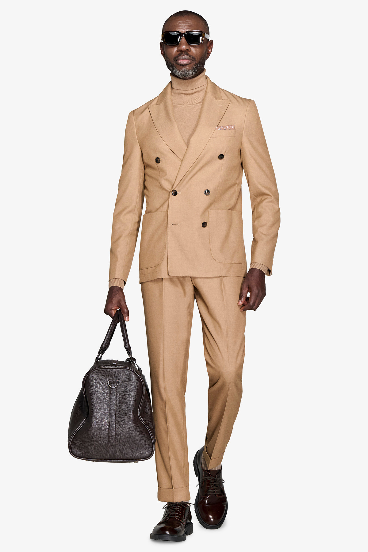 Giacca da abito doppiopetto twill cammello-Dan John