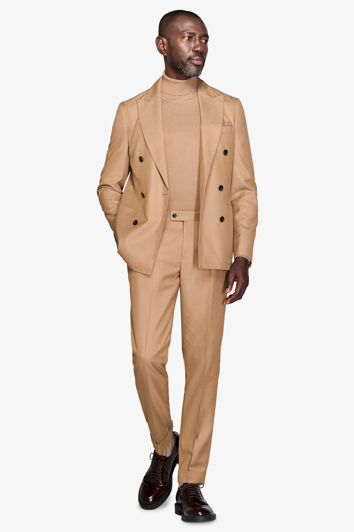 Giacca da abito doppiopetto twill cammello-Dan John
