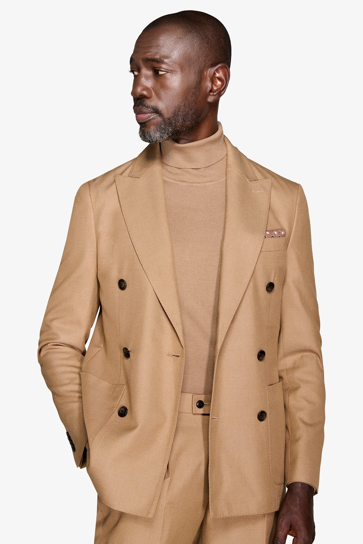 Giacca da abito doppiopetto twill cammello-Dan John