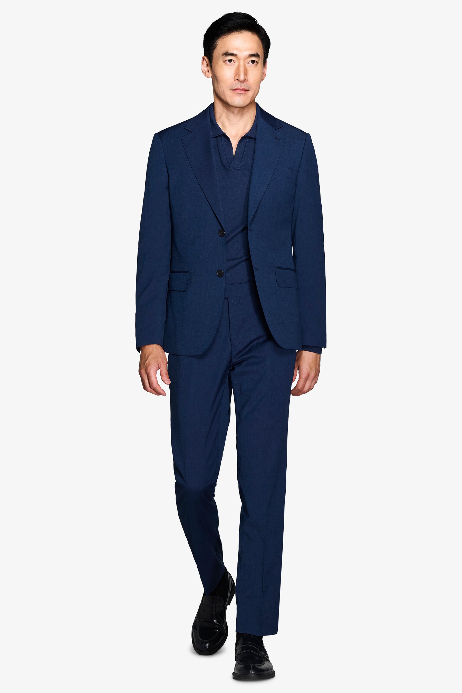 Giacca da abito trama punto a spillo blu slim-Dan John