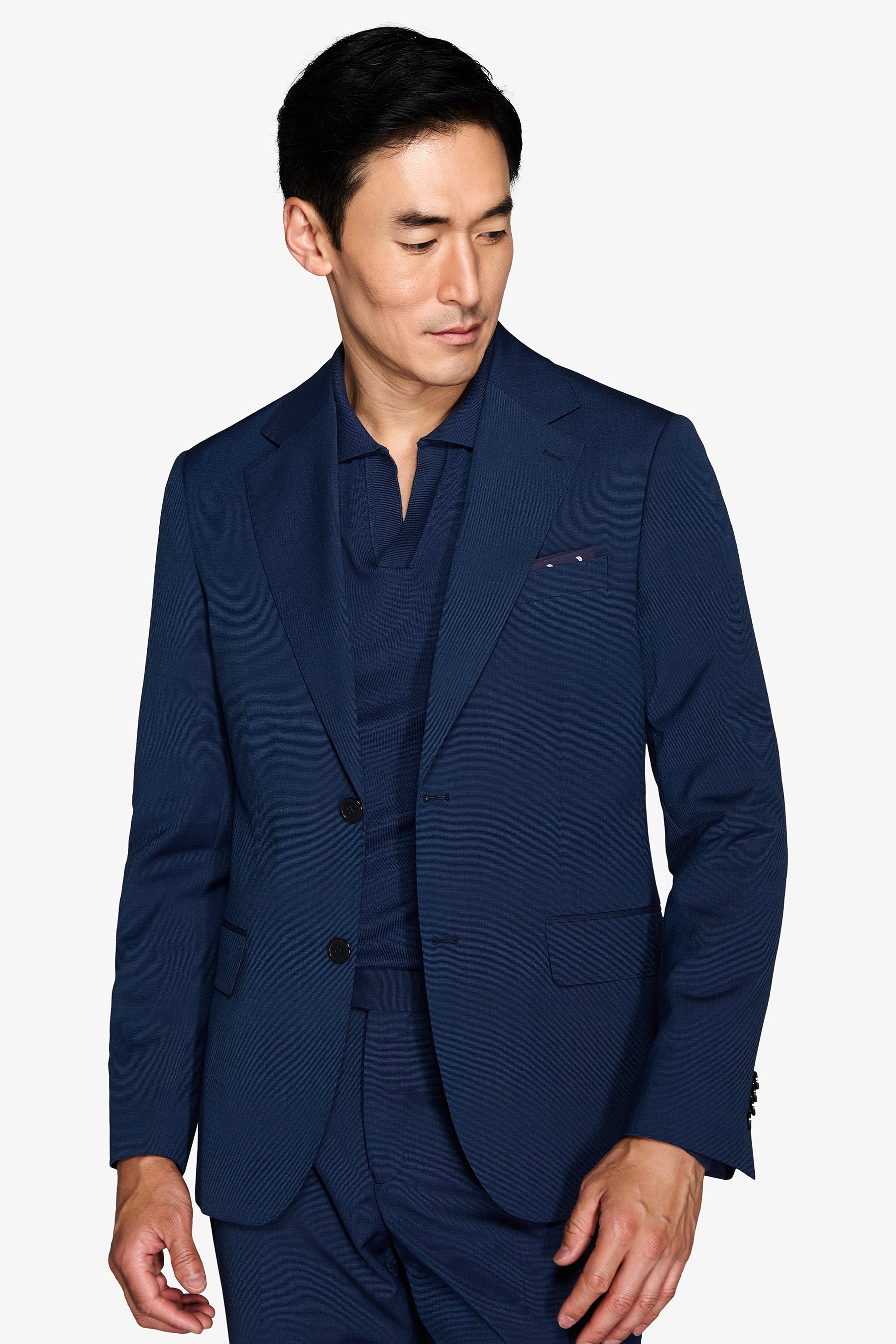 Giacca da abito trama punto a spillo blu slim-Dan John