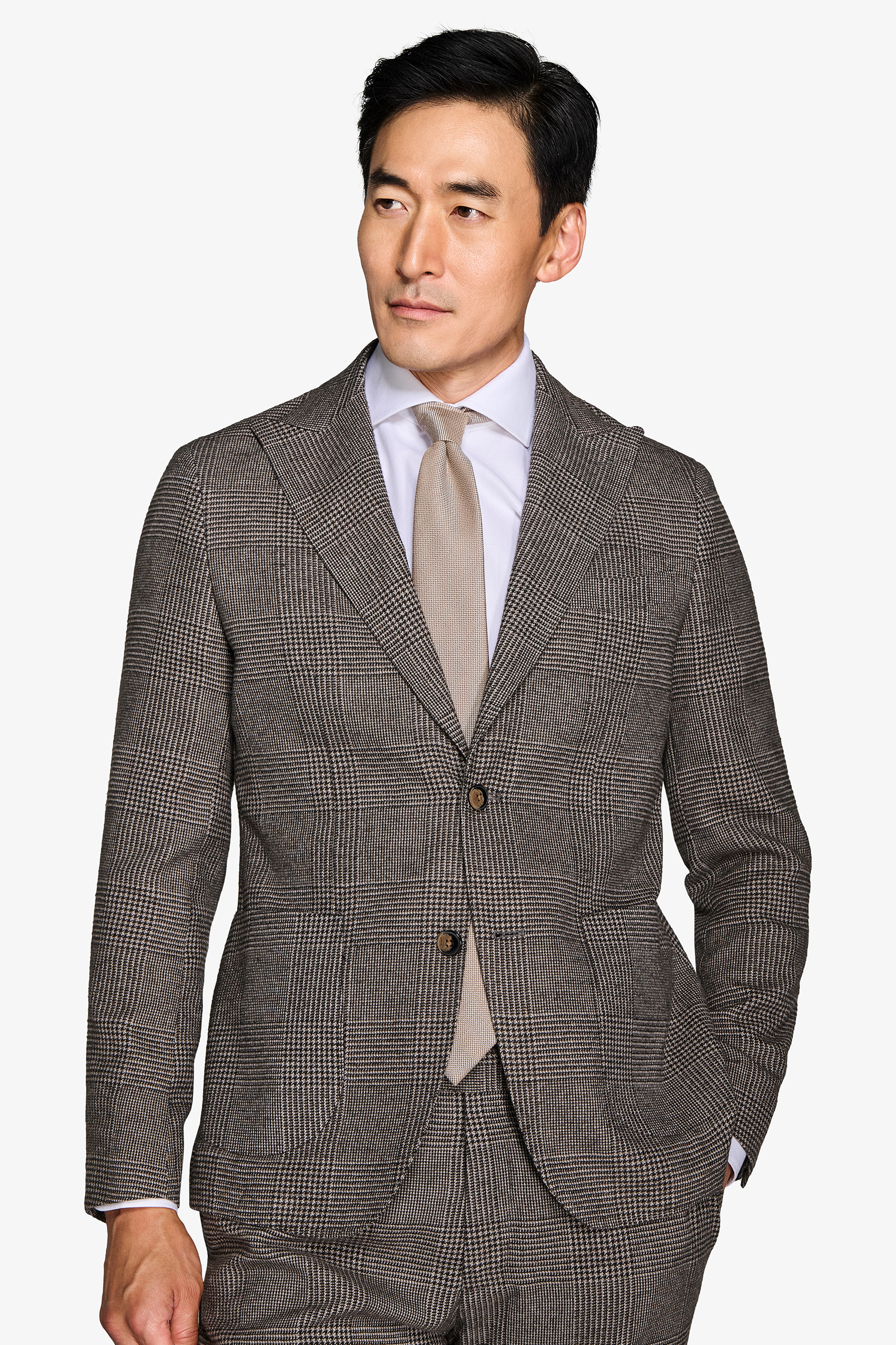 Giacca da abito Principe di Galles misto lana tortora-Dan John