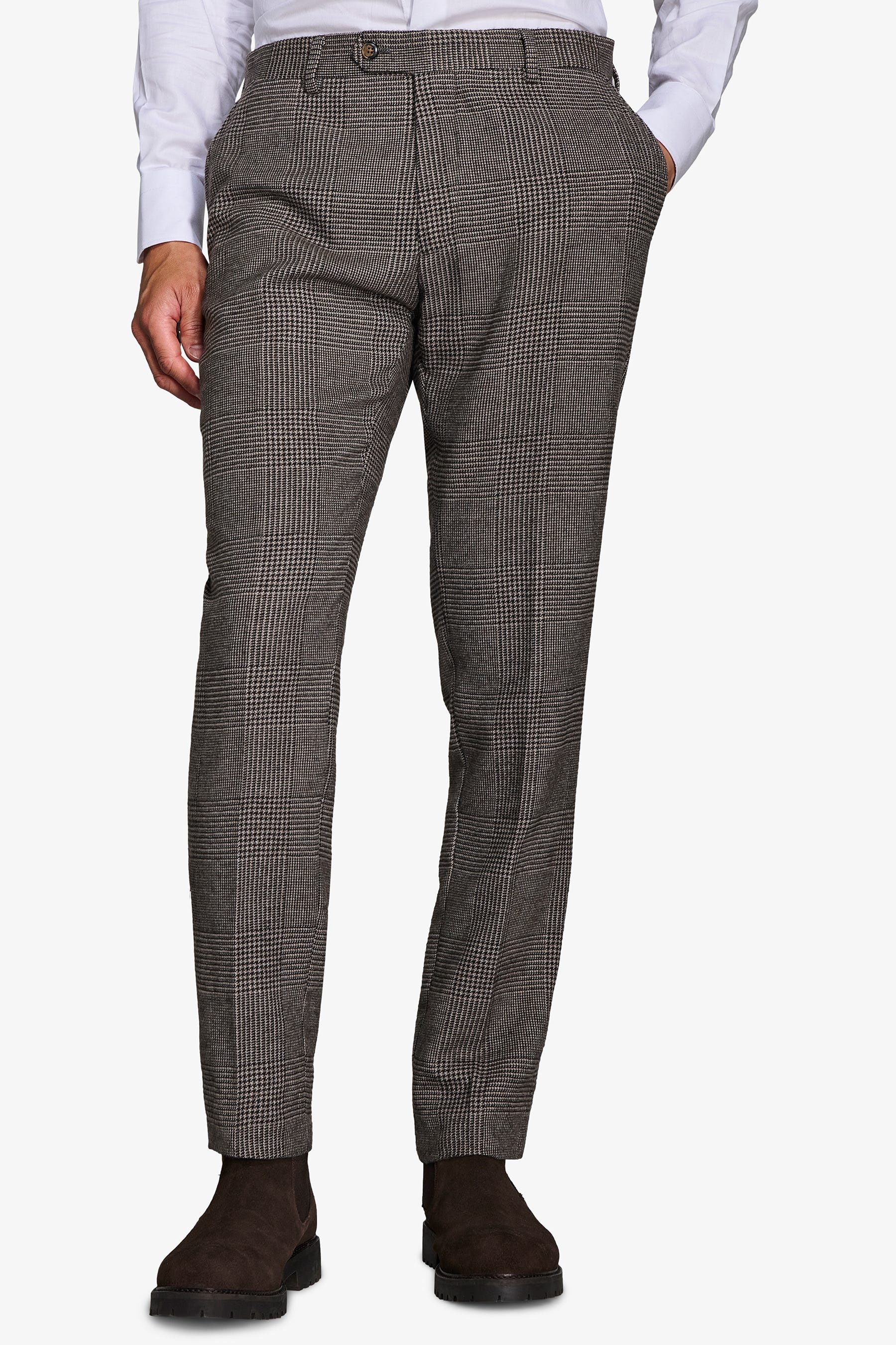 Pantaloni da abito Principe di Galles misto lana tortora-Dan John