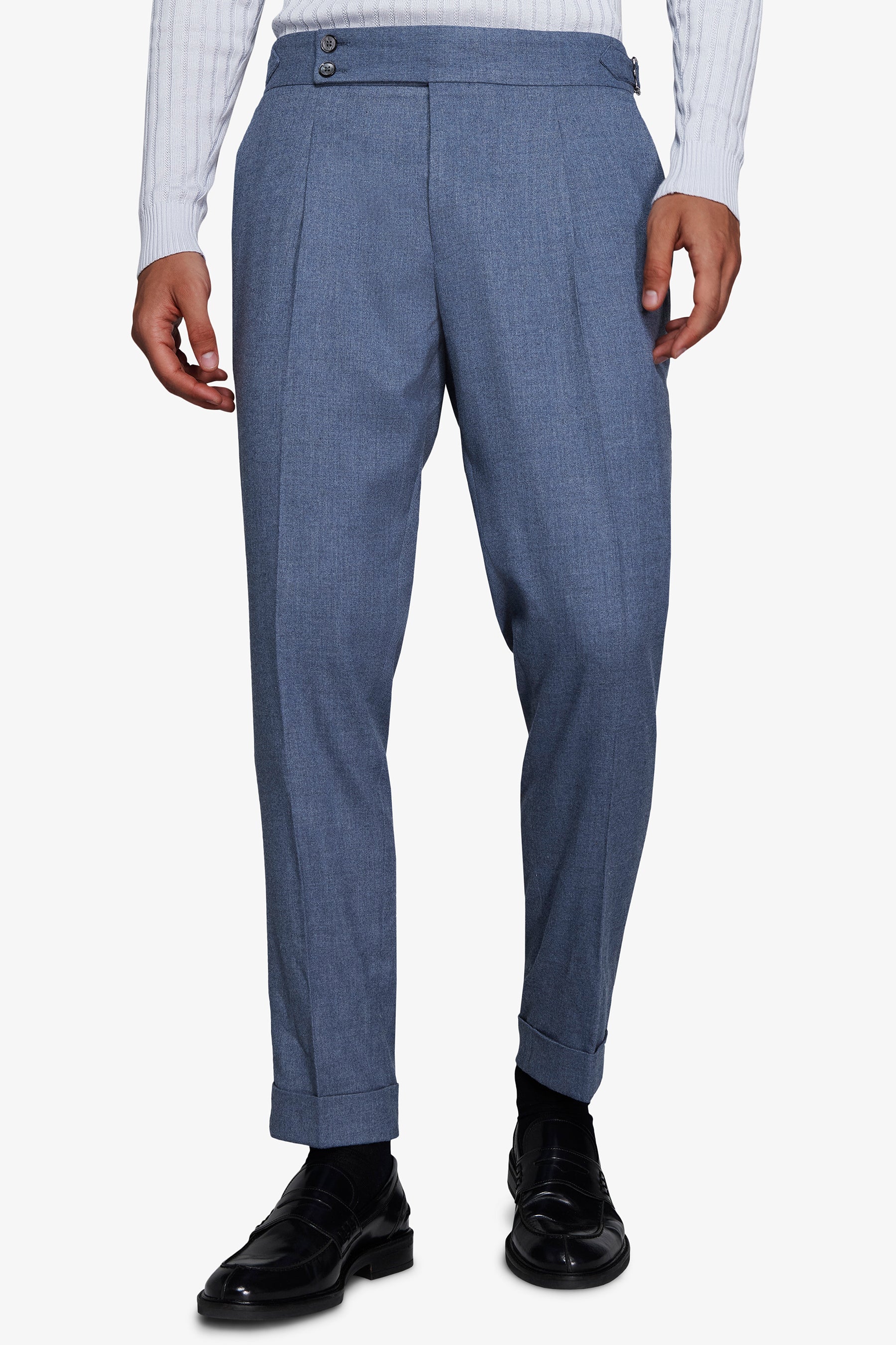 Pantalon effet flanelle bleu pastel