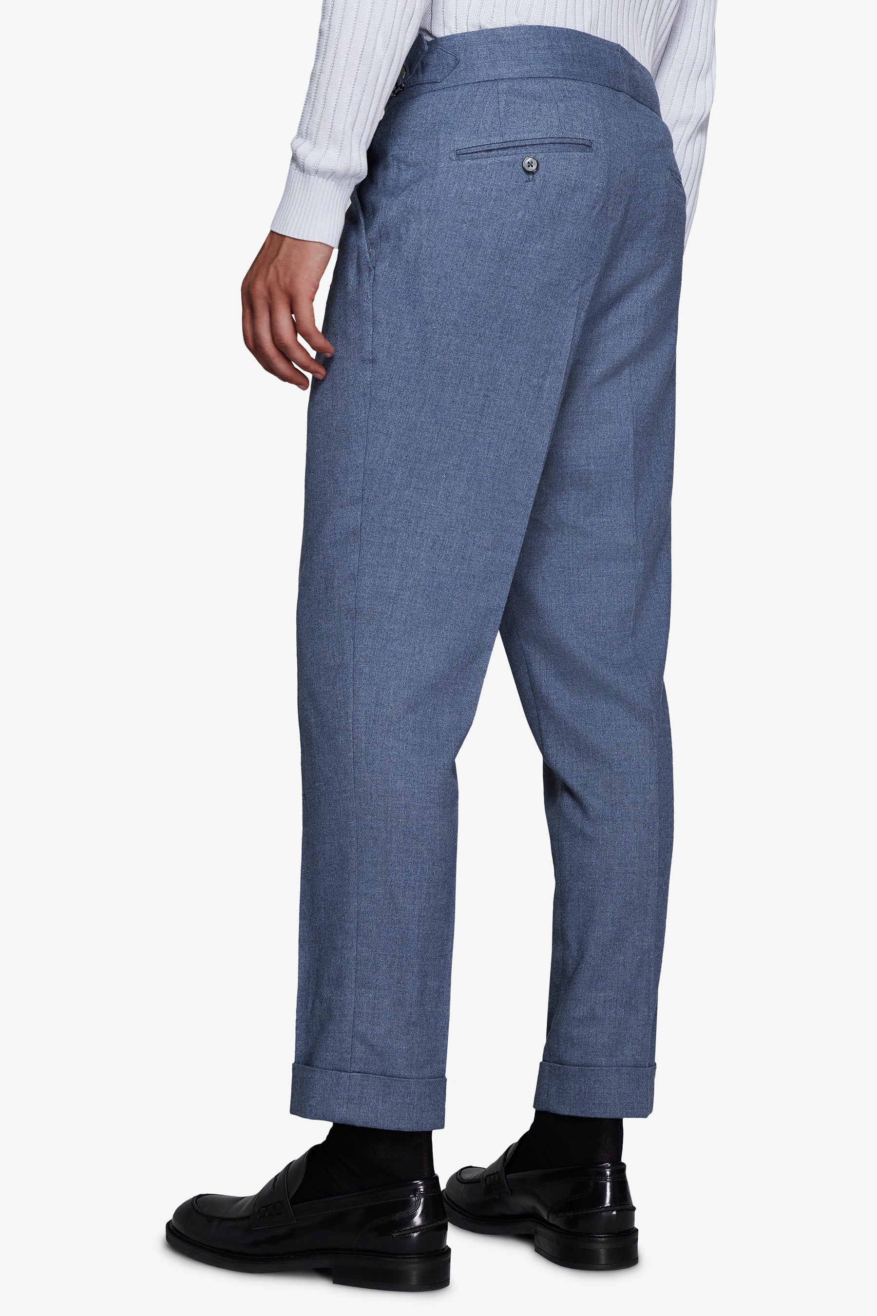 Pantalon effet flanelle bleu pastel