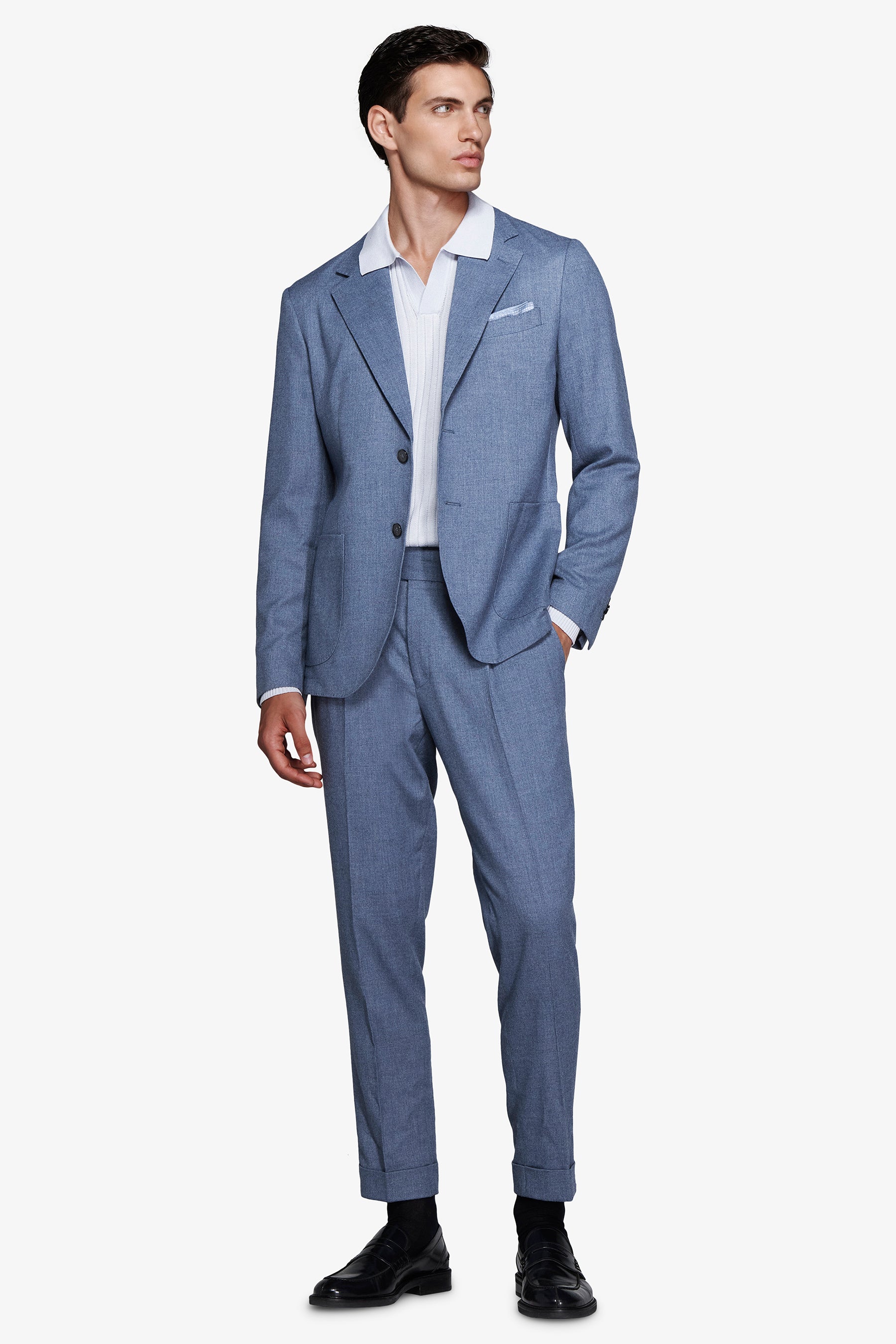 Powder blue flannel-effect blazer