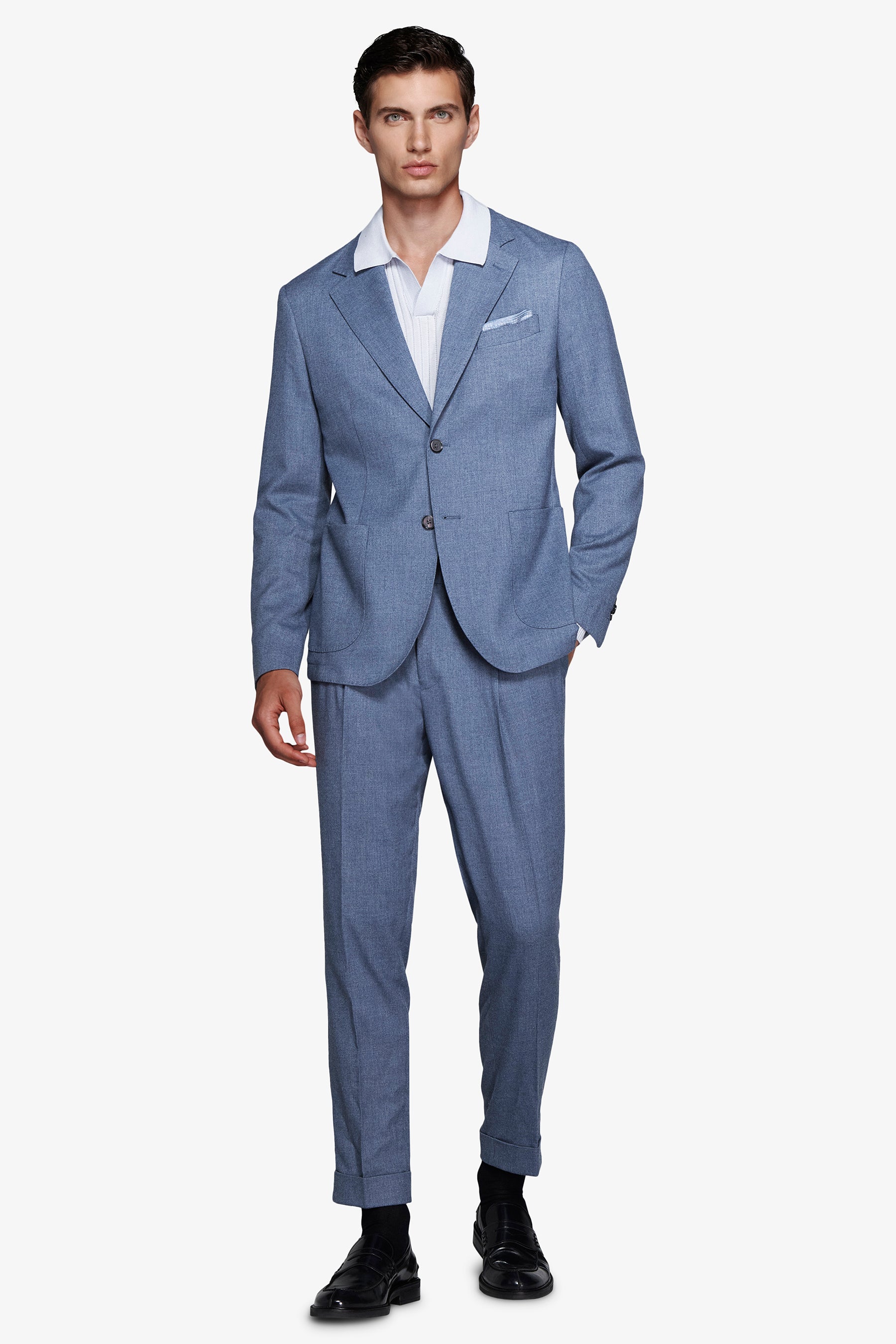Powder blue flannel-effect blazer