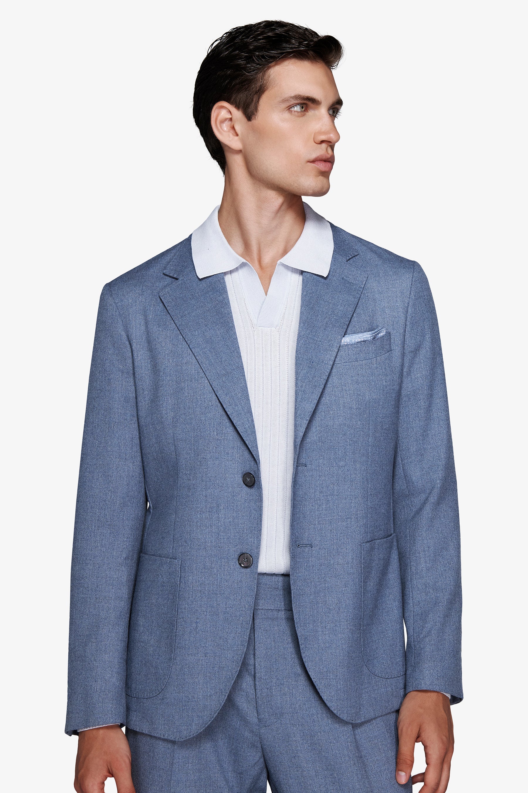 Powder blue flannel-effect blazer