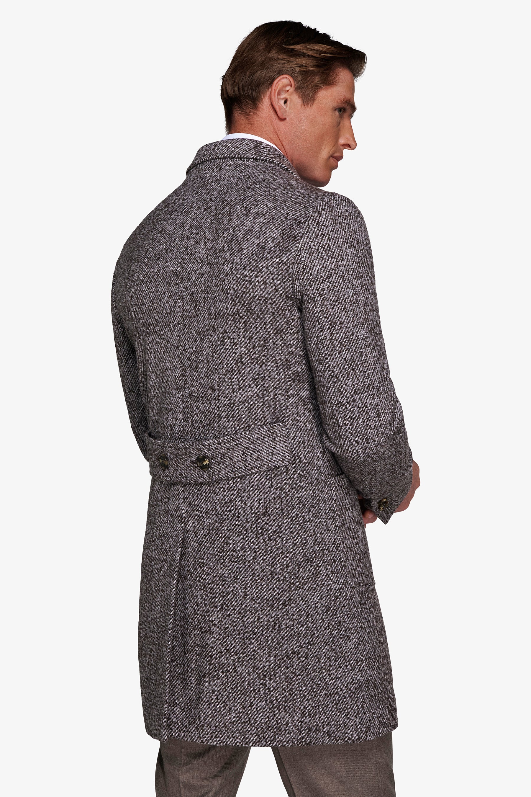 Cappotto doppiopetto tessuto diagonale tortora