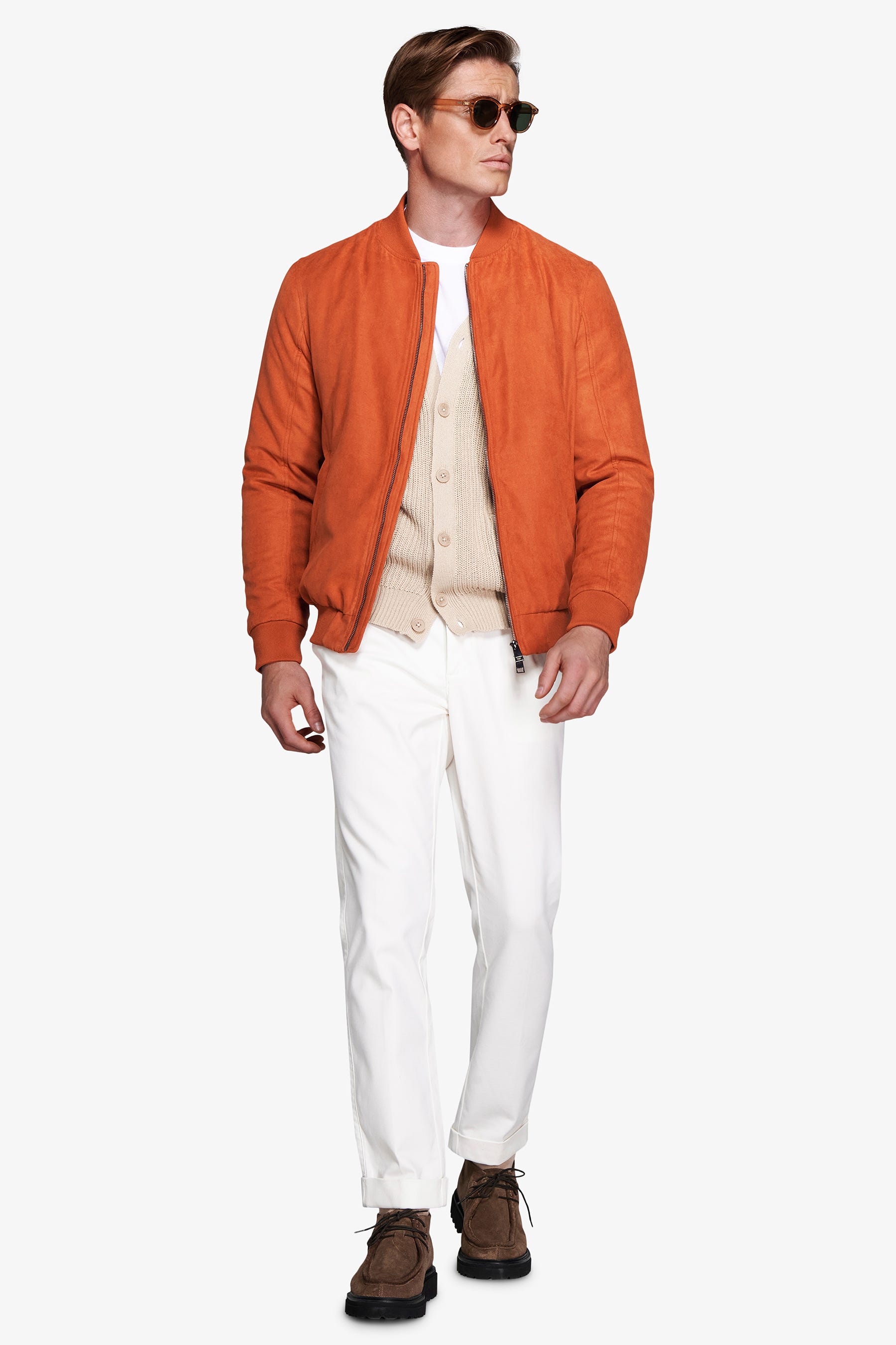 Bomber full zip in ecosuede arancio-Dan John