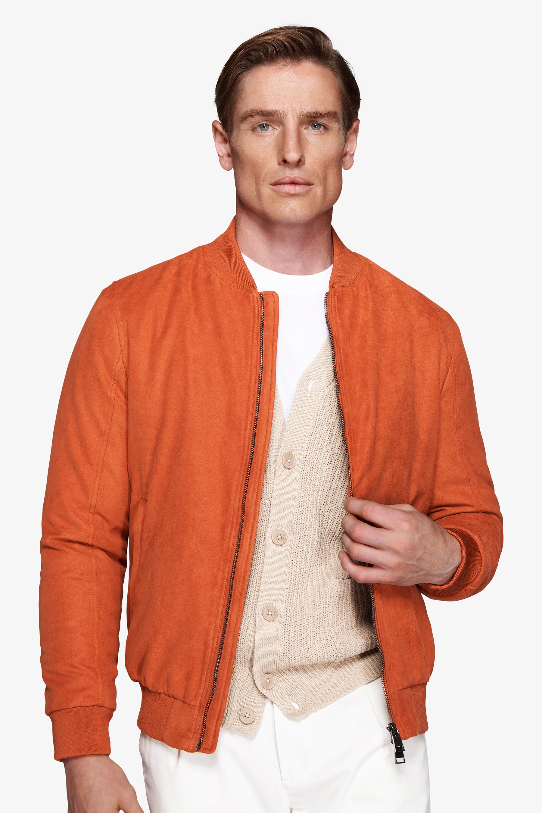 Bomber full zip in ecosuede arancio