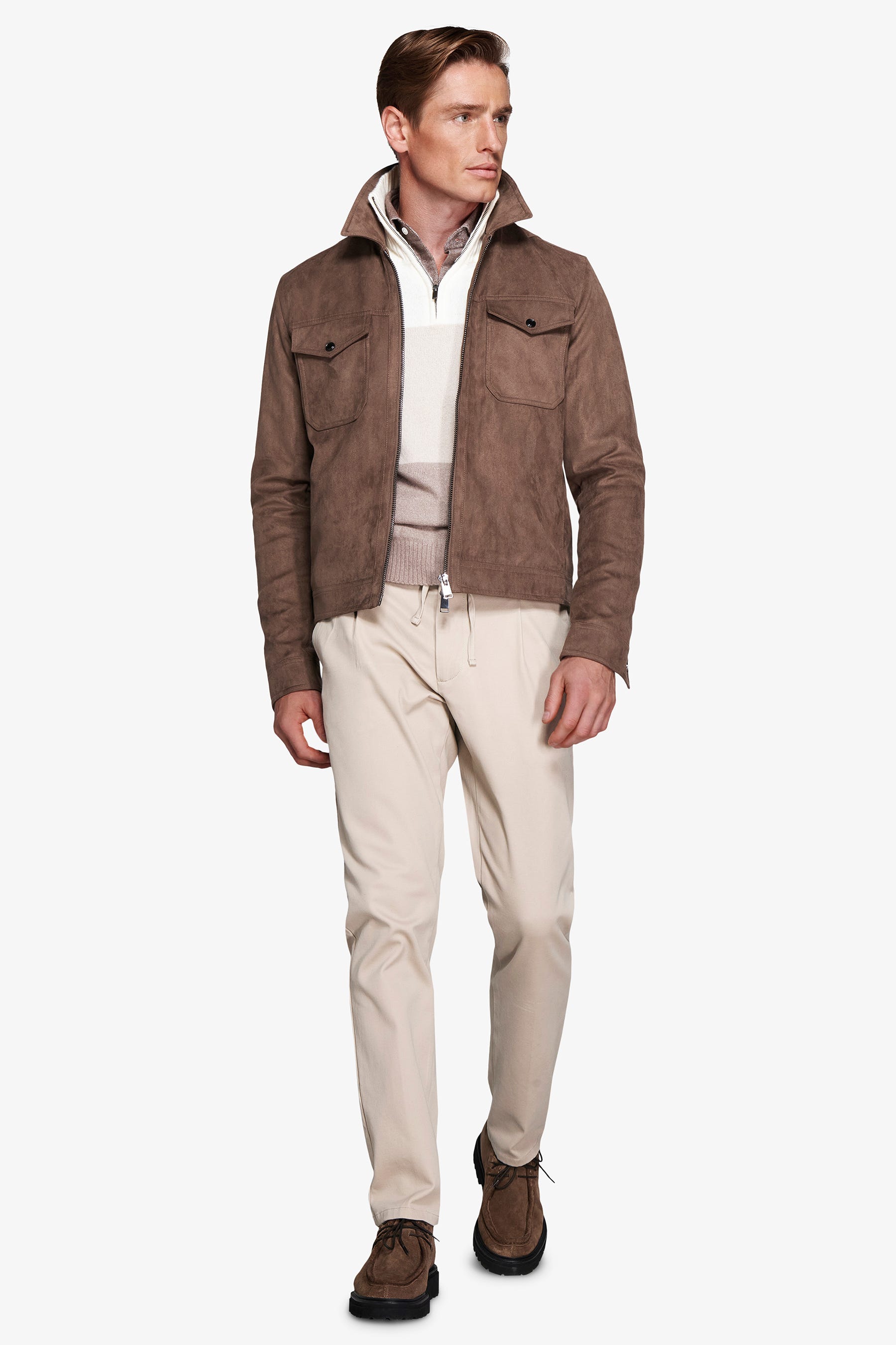 Giubbotto corto in ecosuede tortora-Dan John