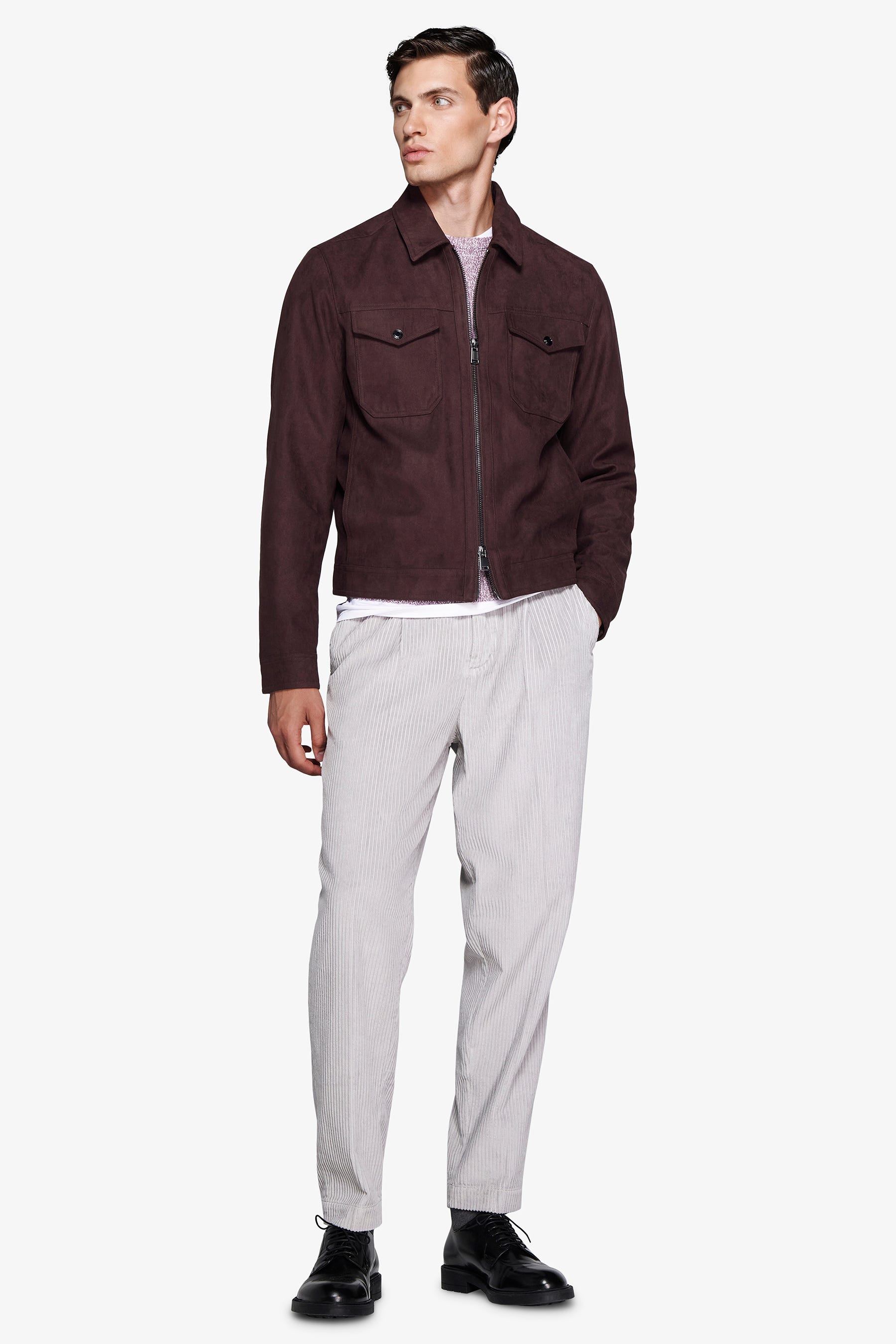 Giubbotto corto in ecosuede bordeaux-Dan John