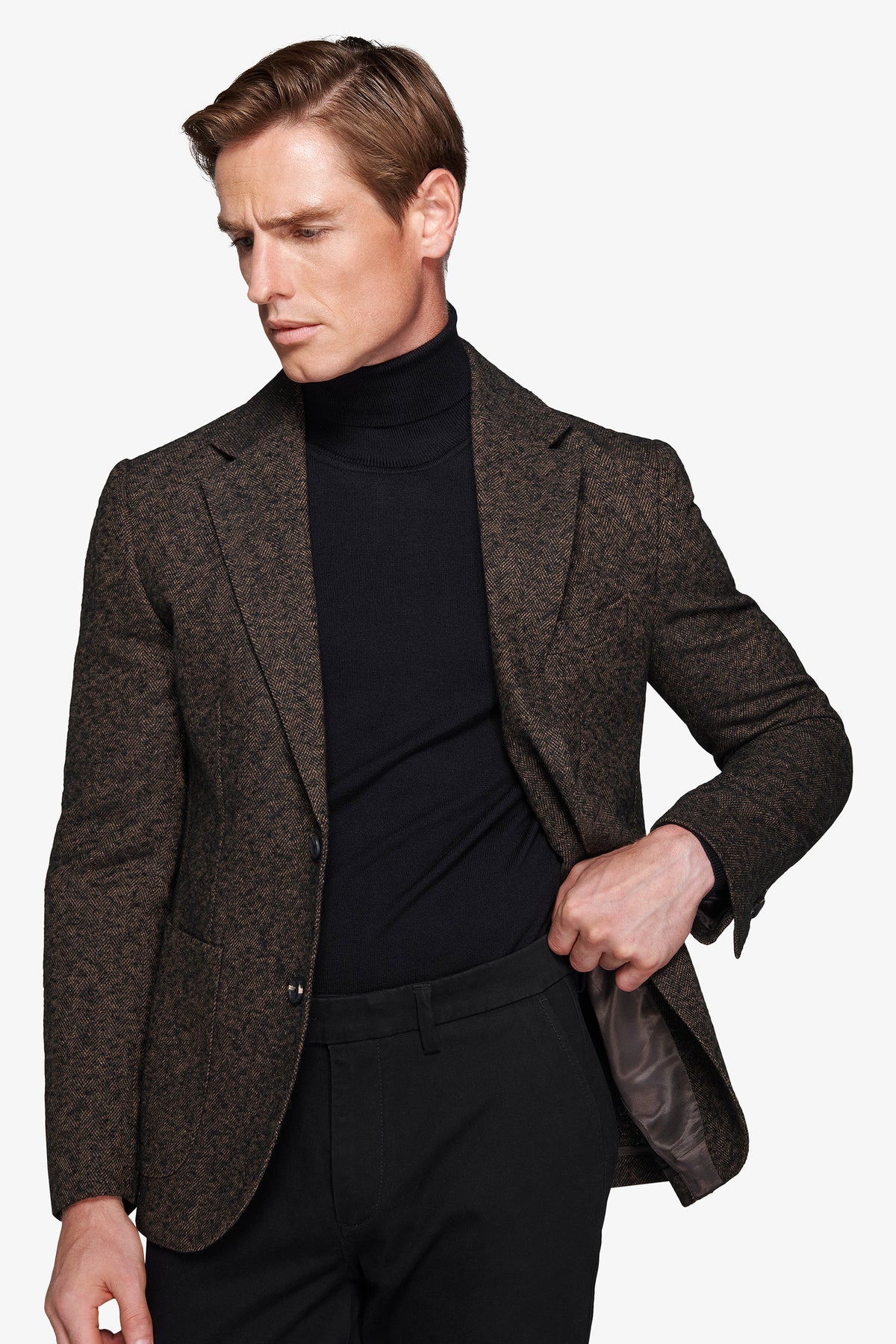 Giacca misto lana Herringbone moro