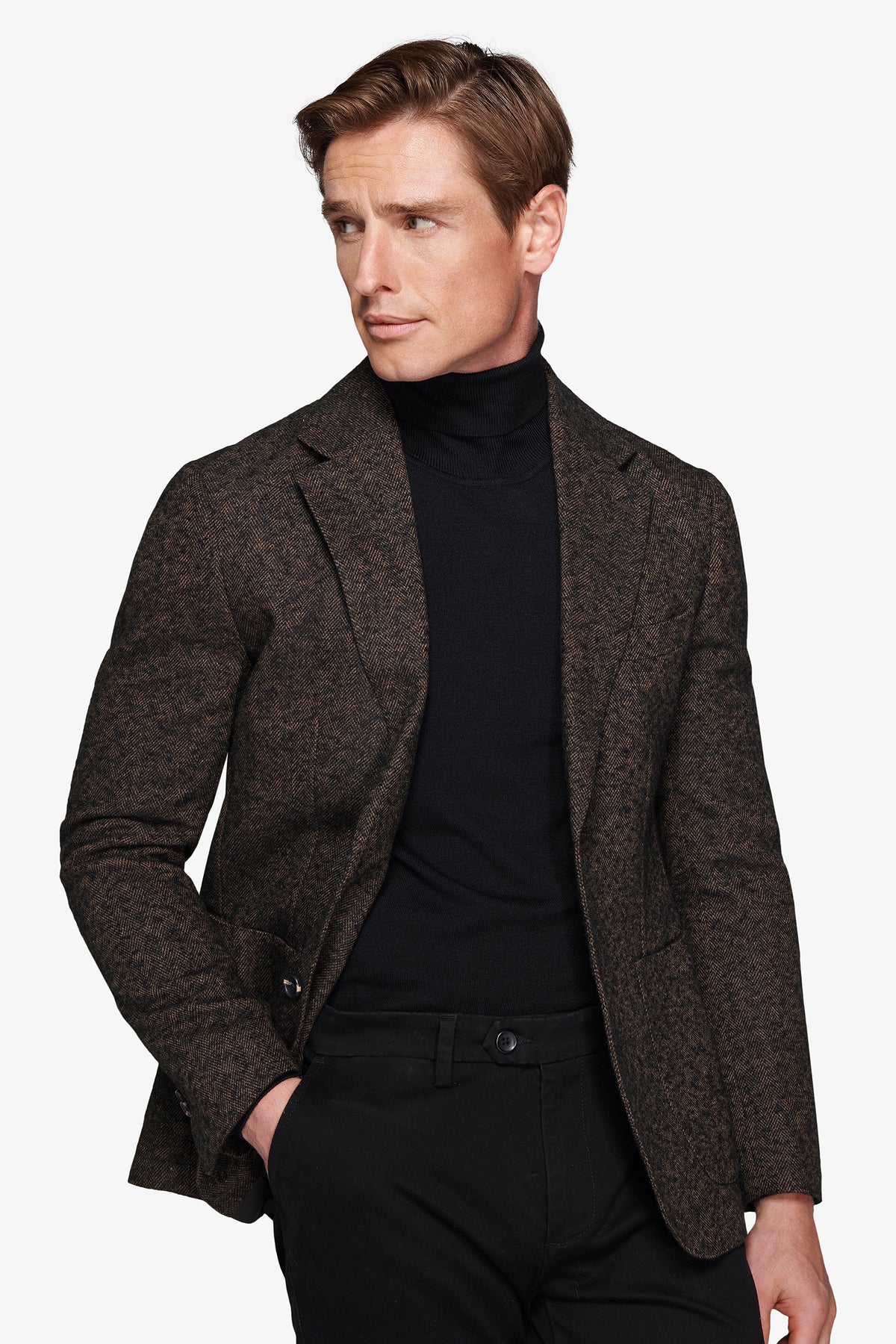 Giacca misto lana Herringbone moro