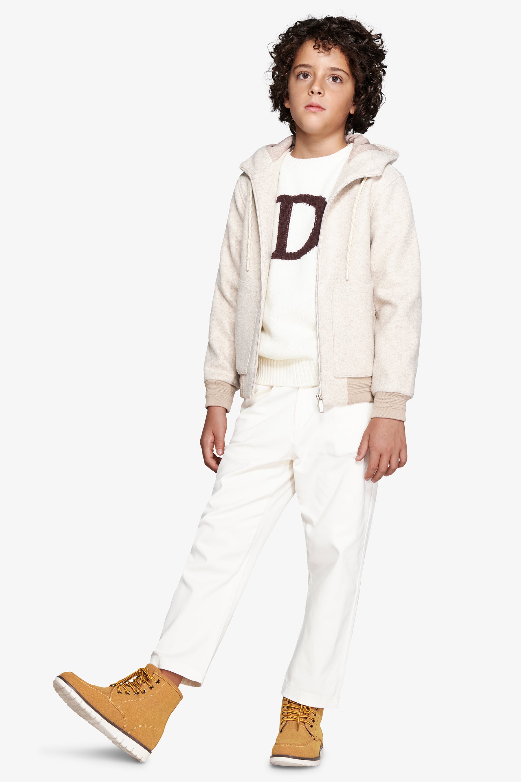 KIDS Beige flannel effect bomber jacket