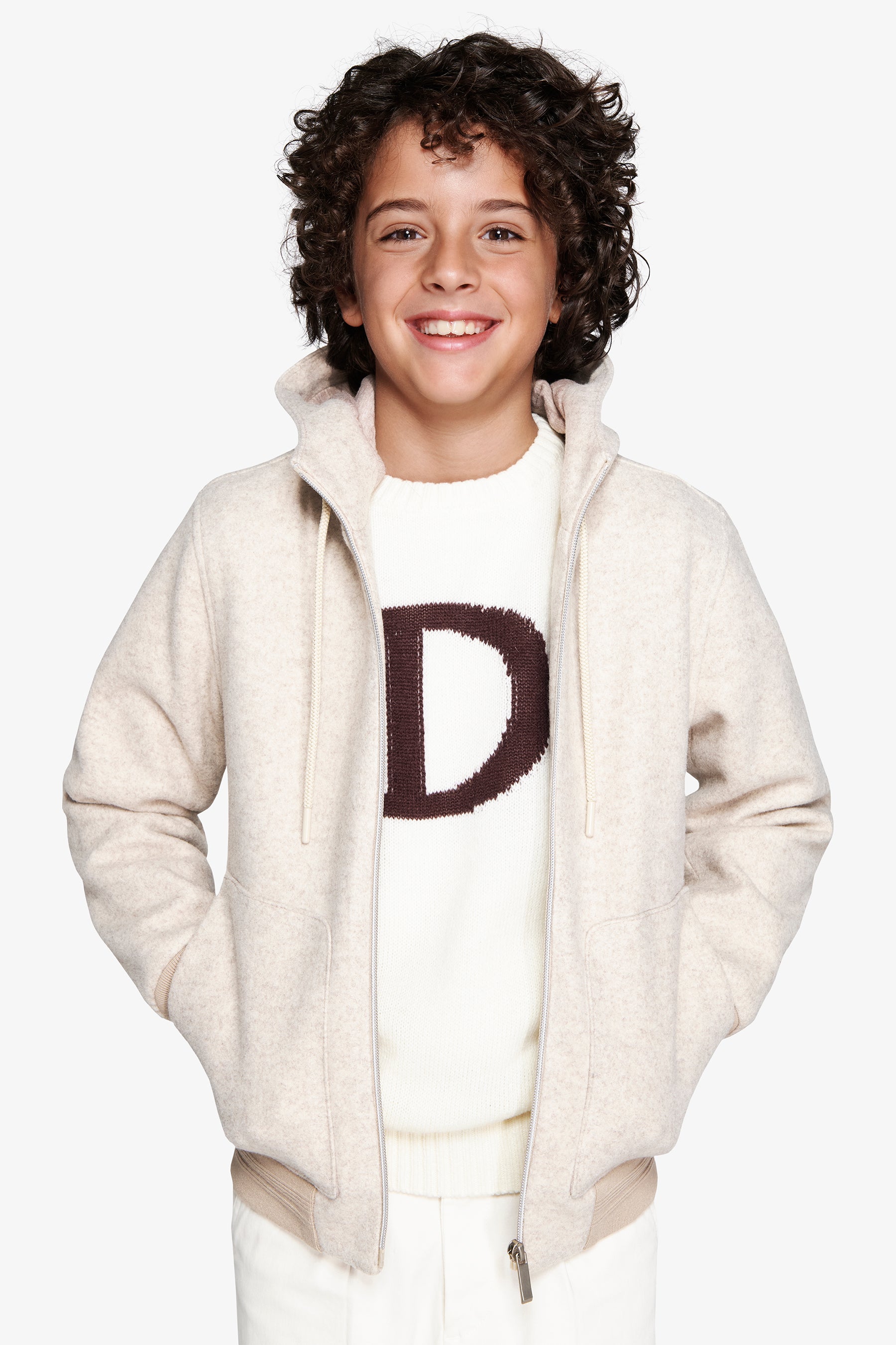 KIDS Beige flannel effect bomber jacket