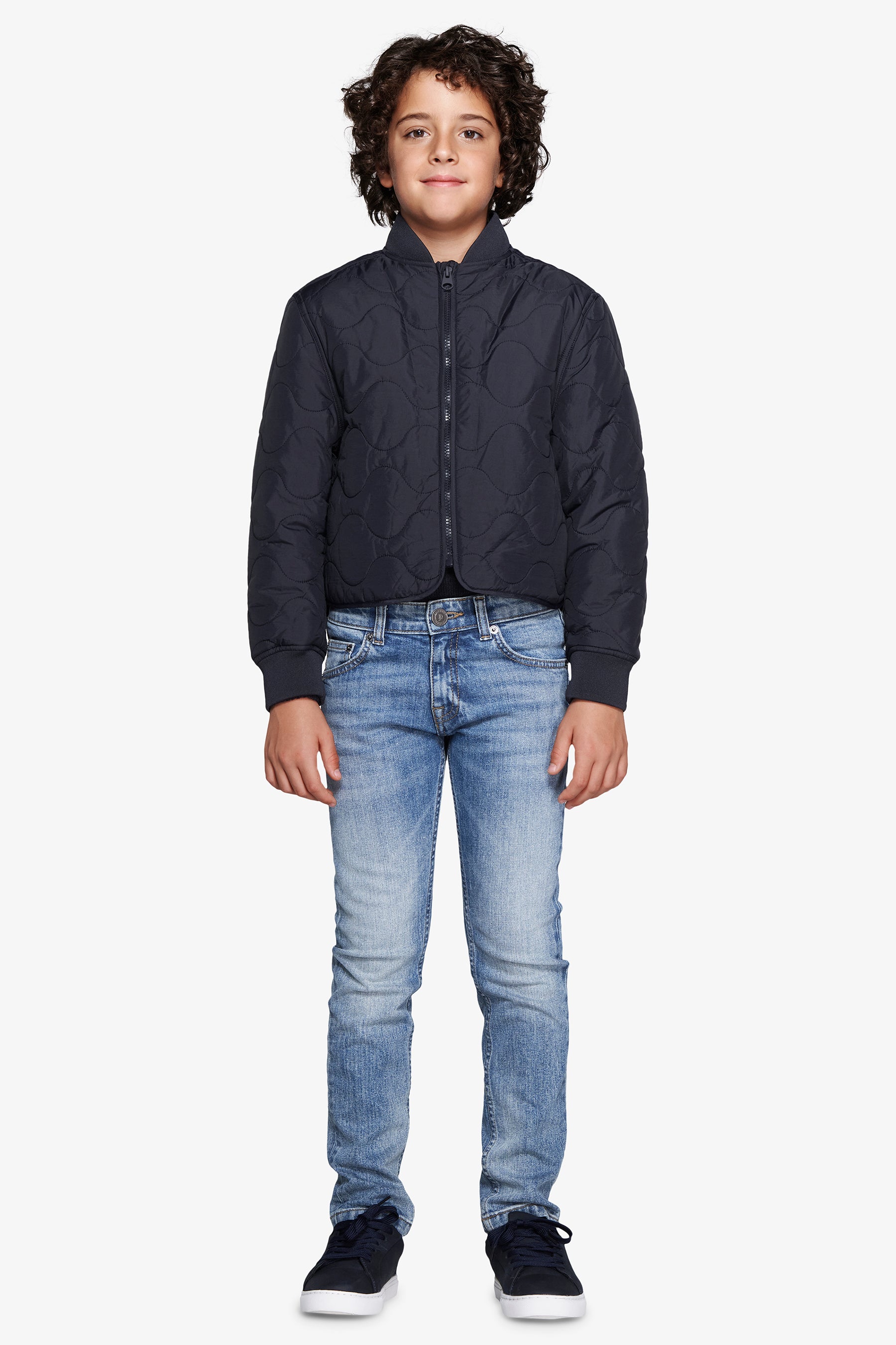 Bomber trapunta a onde orizzontali blu Kids