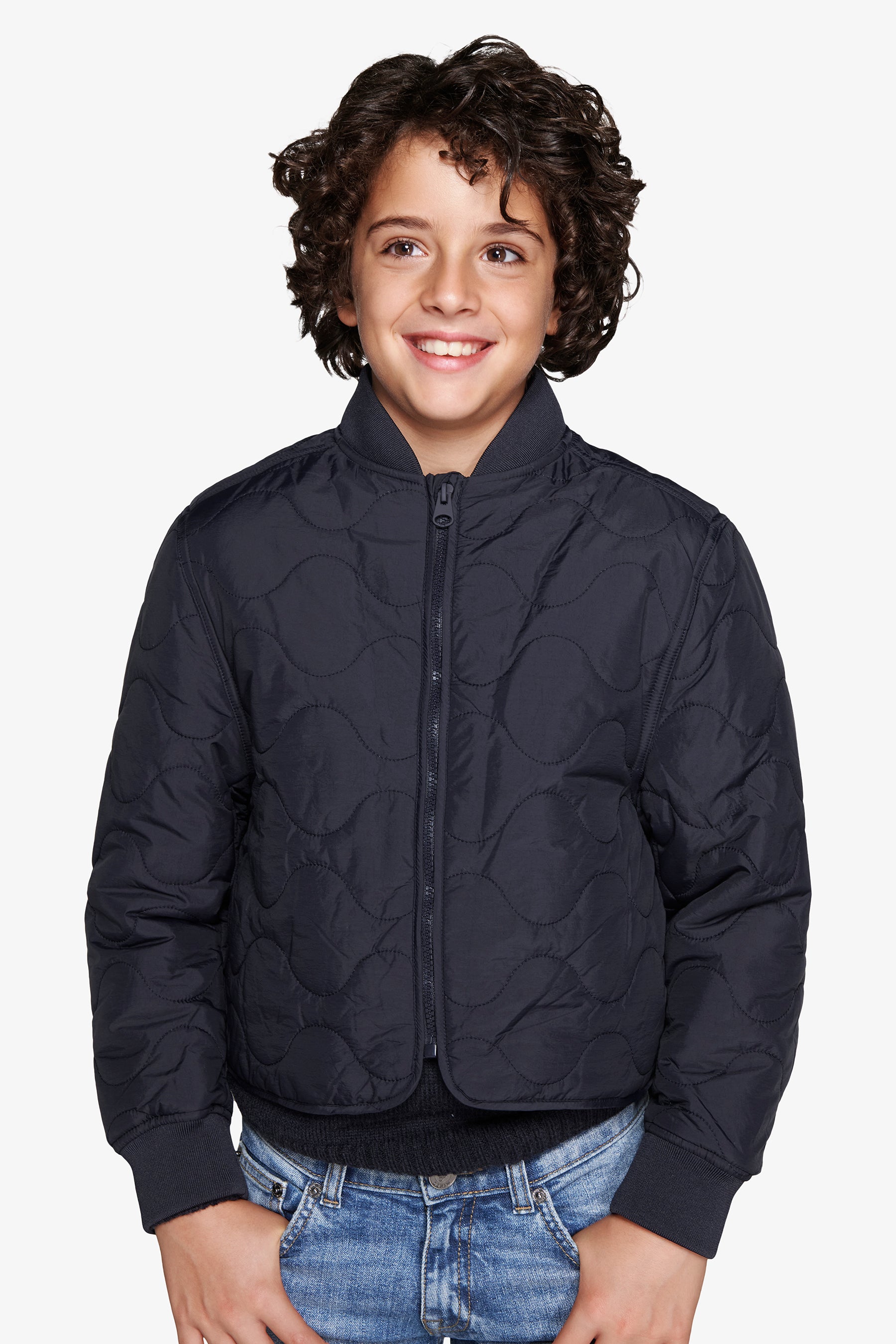 Bomber trapunta a onde orizzontali blu Kids