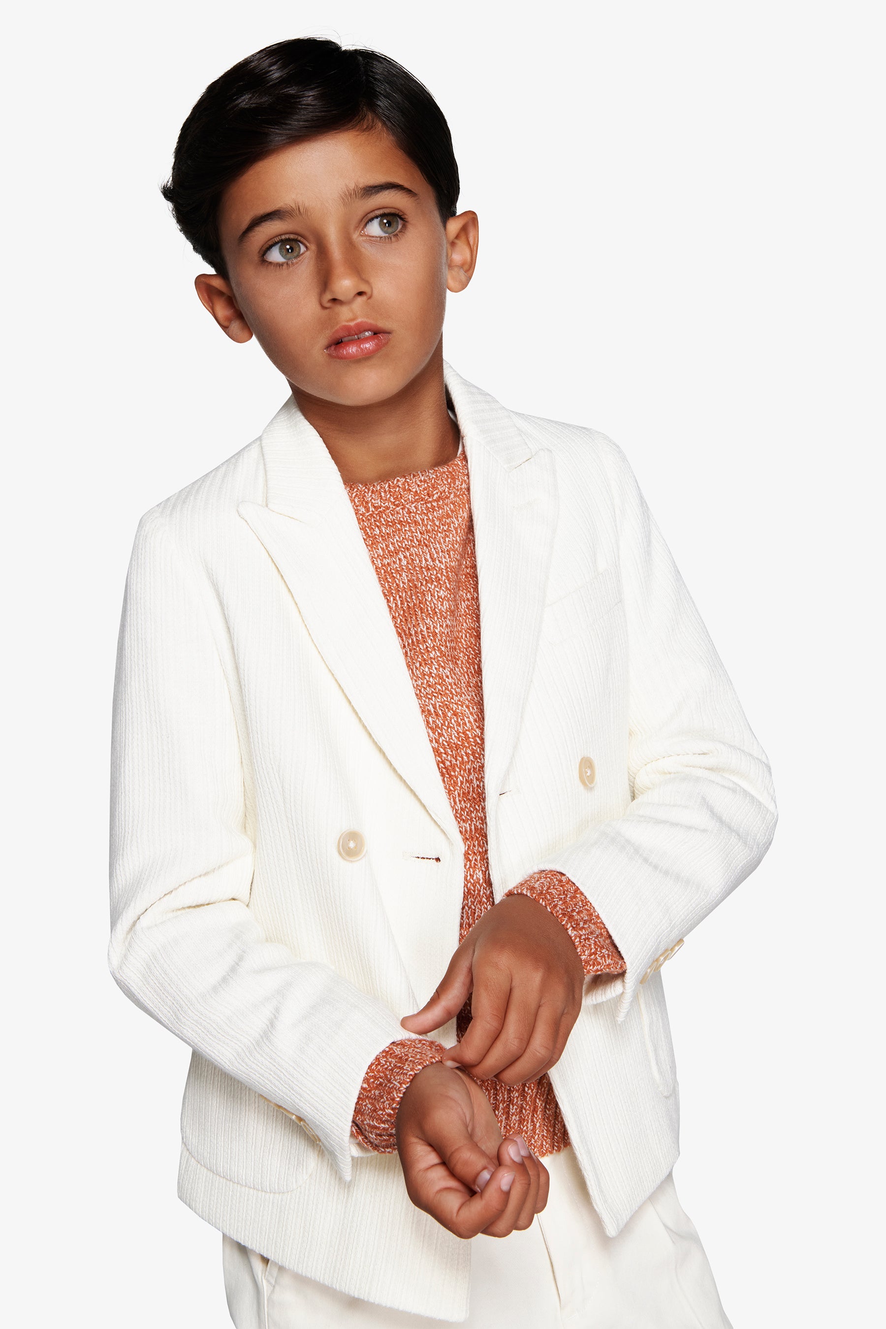 Giacca doppiopetto in jersey a coste panna Kids