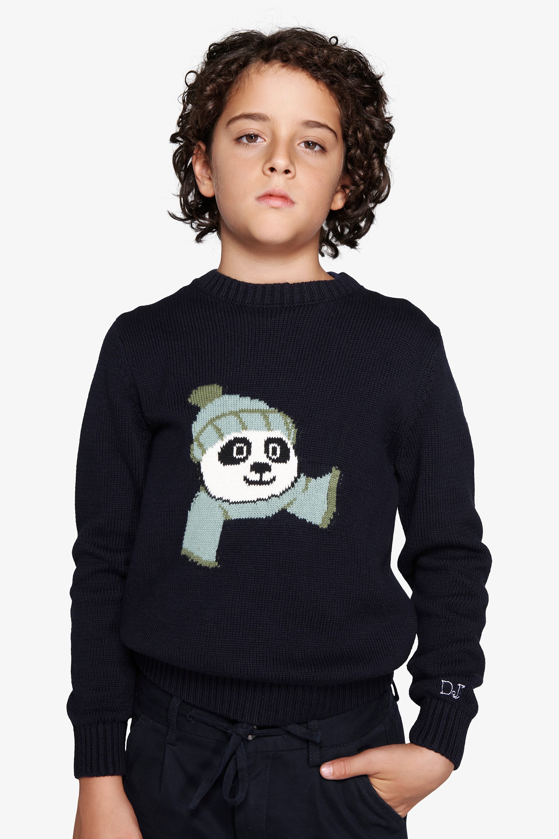 Maglia girocollo jacquard blu Kids-Dan John