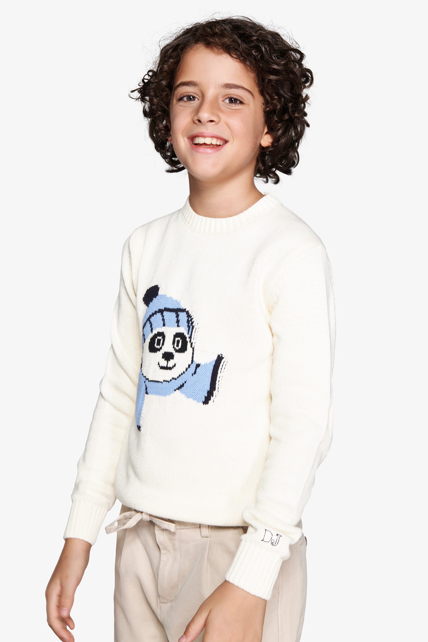 Maglia girocollo jacquard panna Kids-Dan John