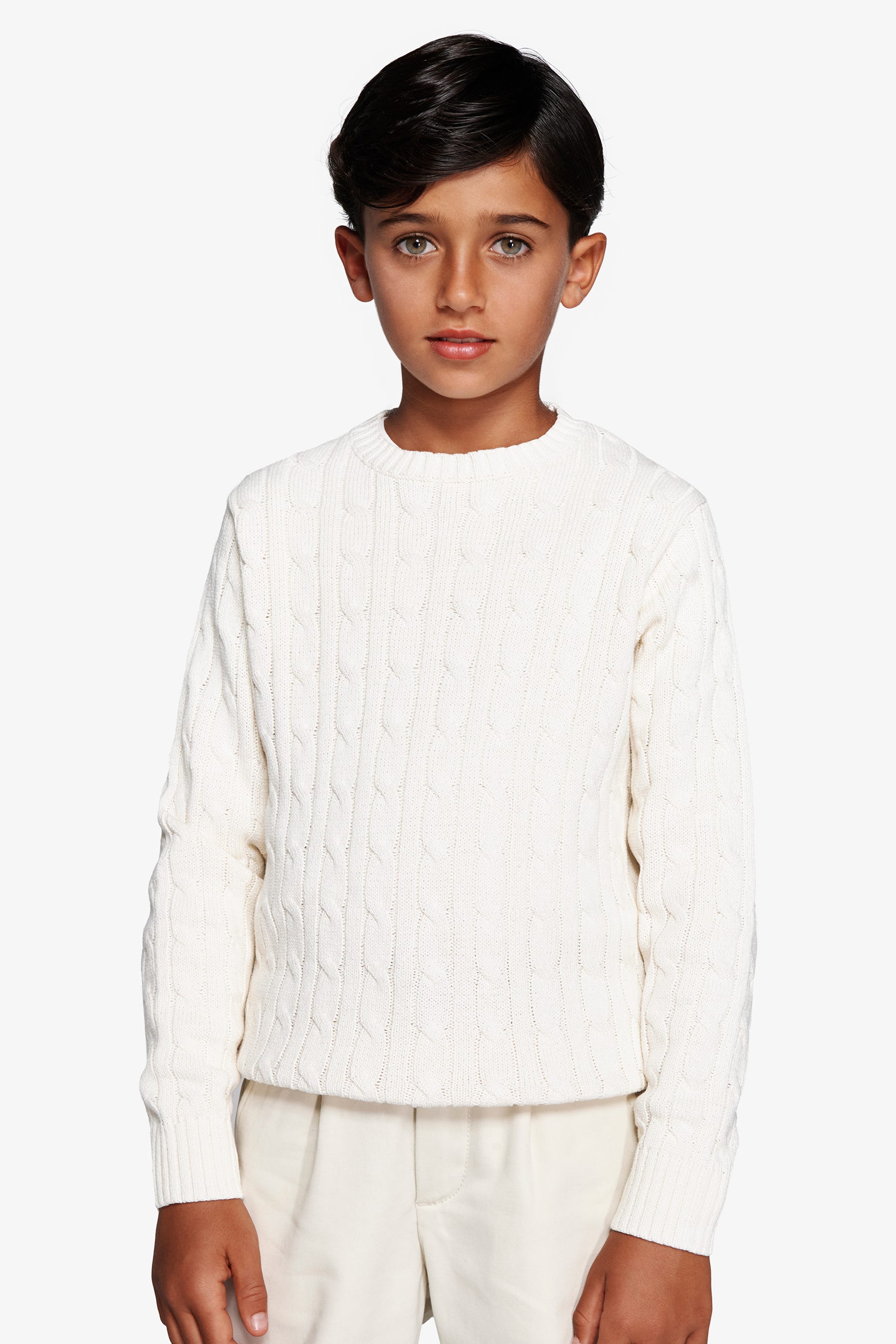 Maglia girocollo treccia panna Kids-Dan John
