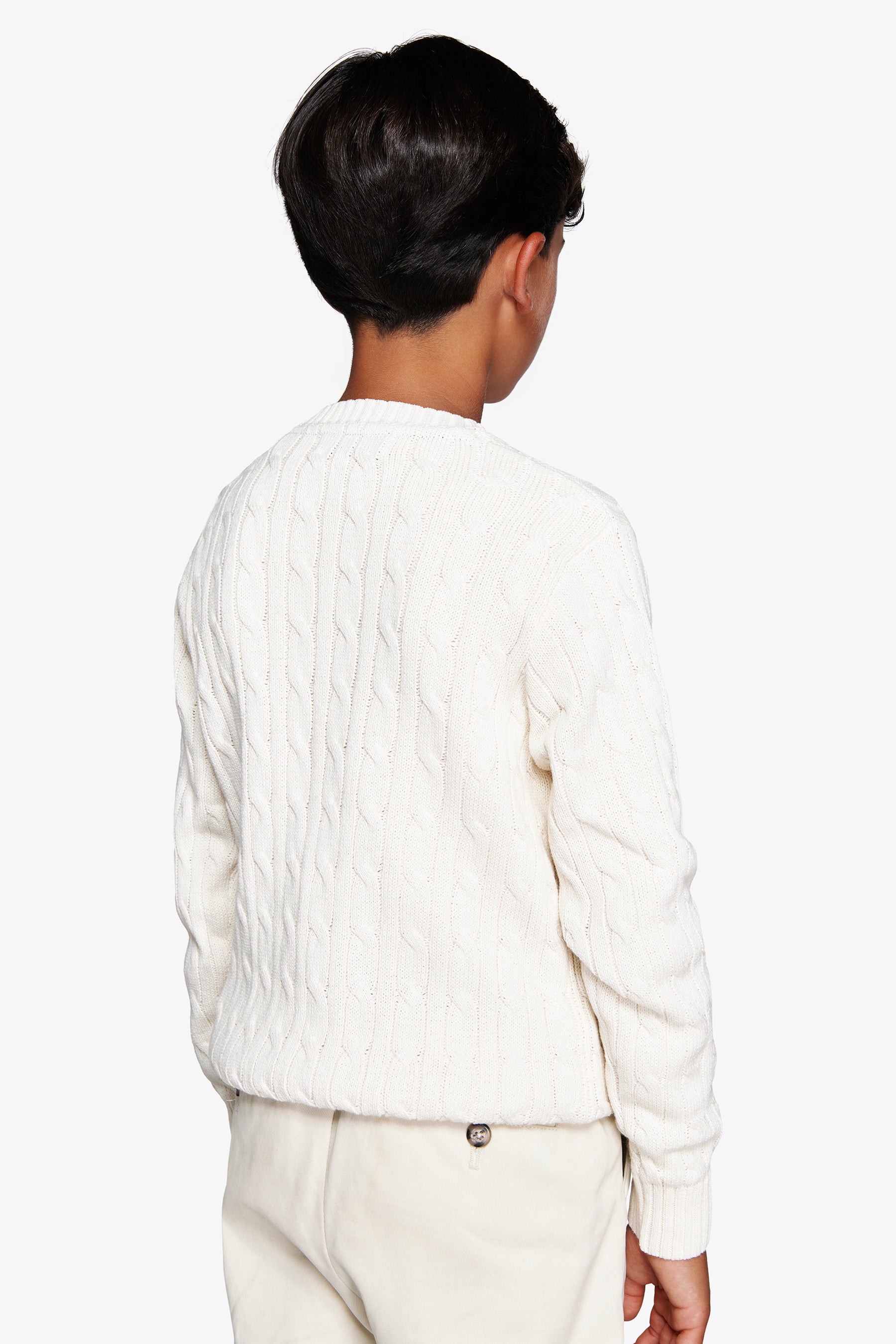 KIDS Cream braided crewneck sweater