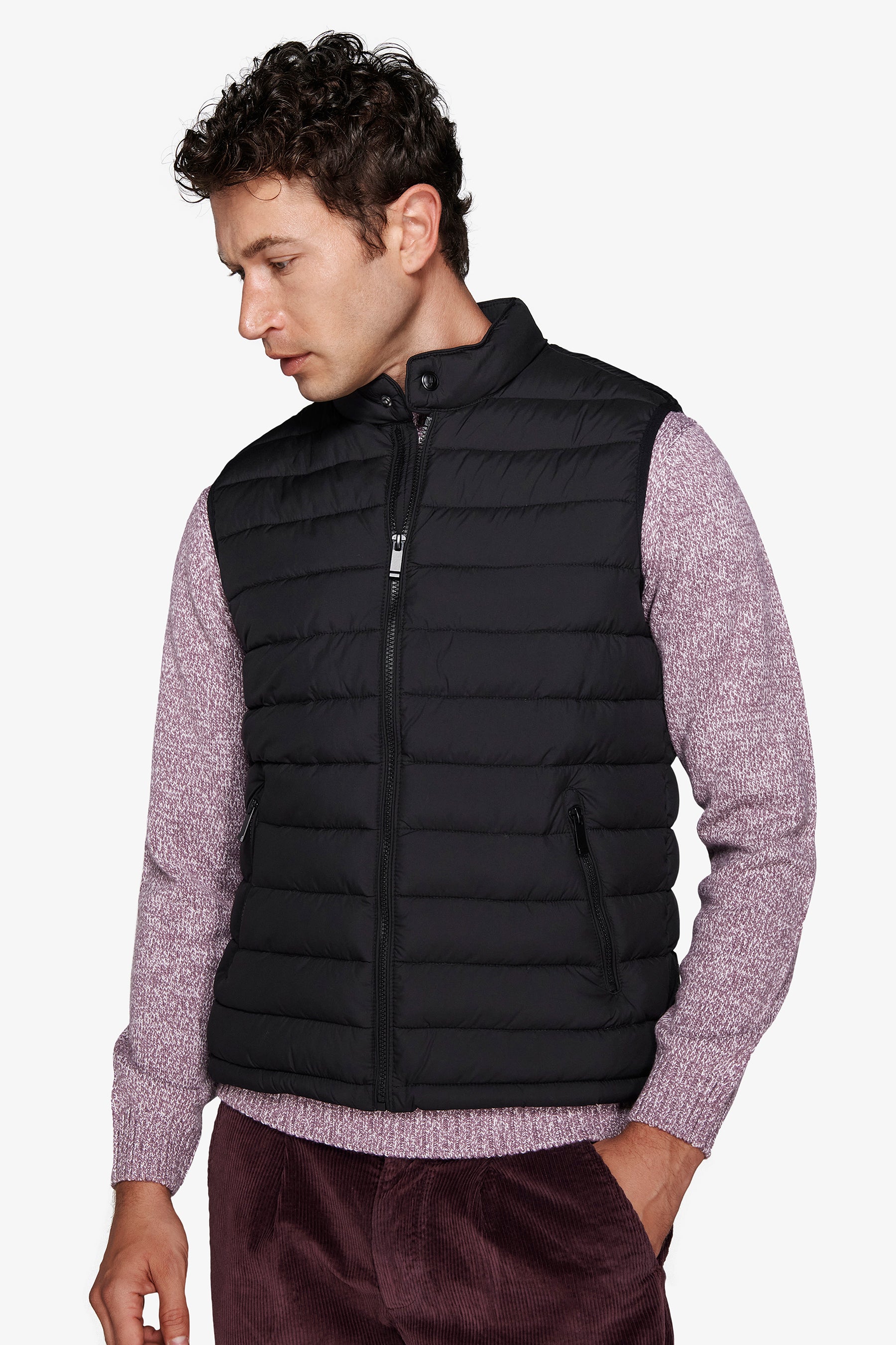 Gilet full zip trapuntato nero