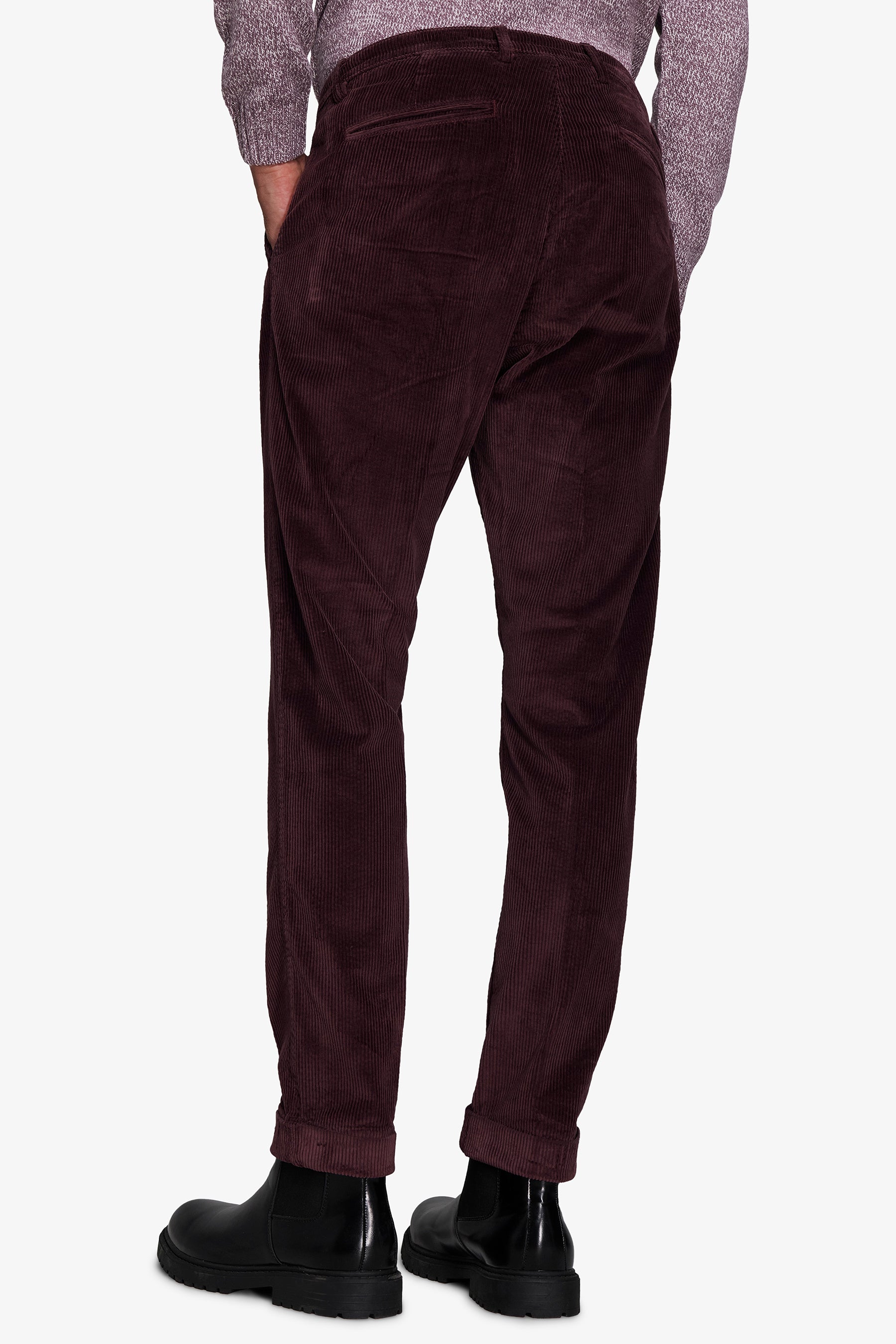 Burgundy needlecord corduroy trousers
