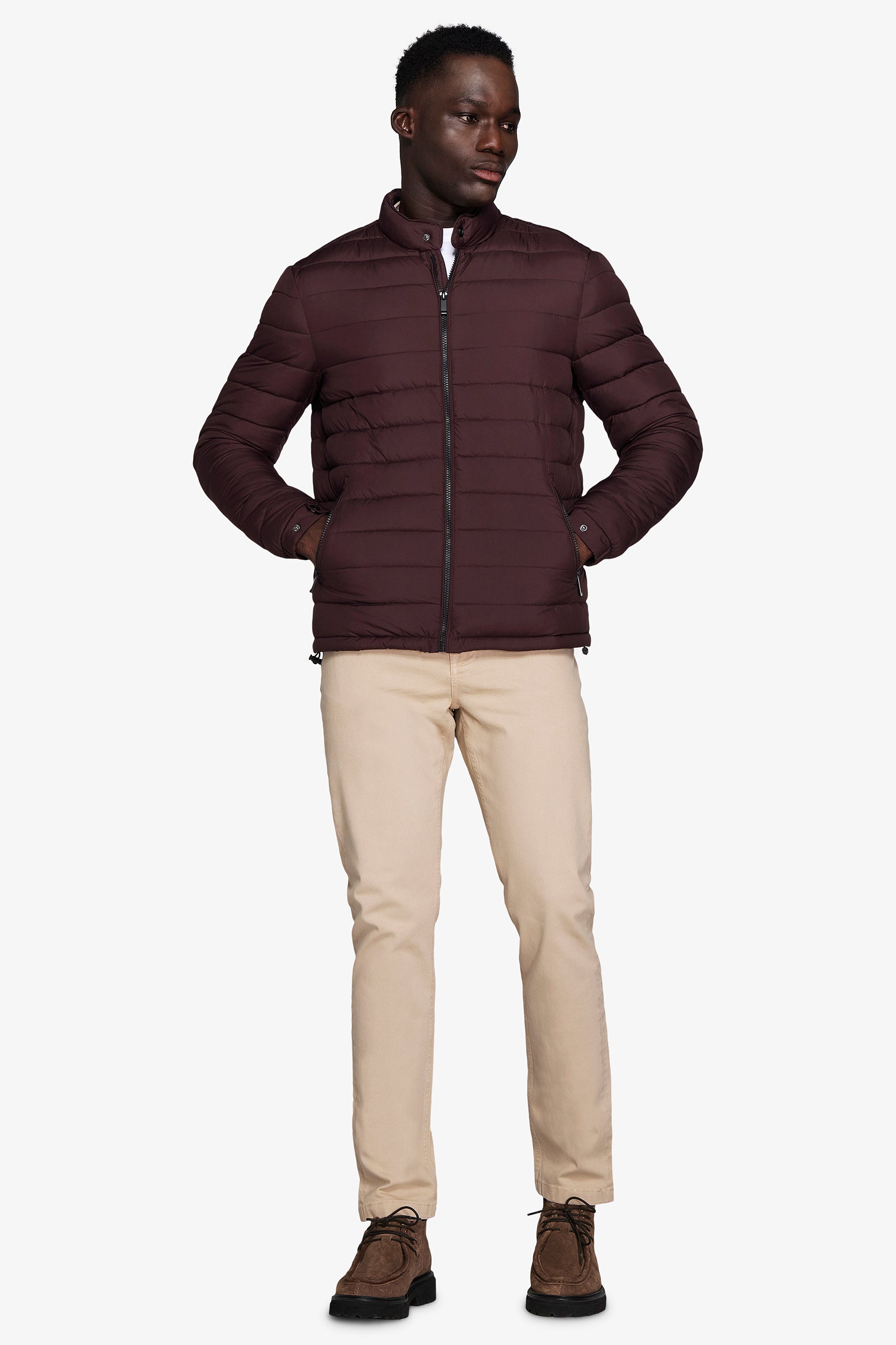 Piumino full zip trapuntato bordeaux