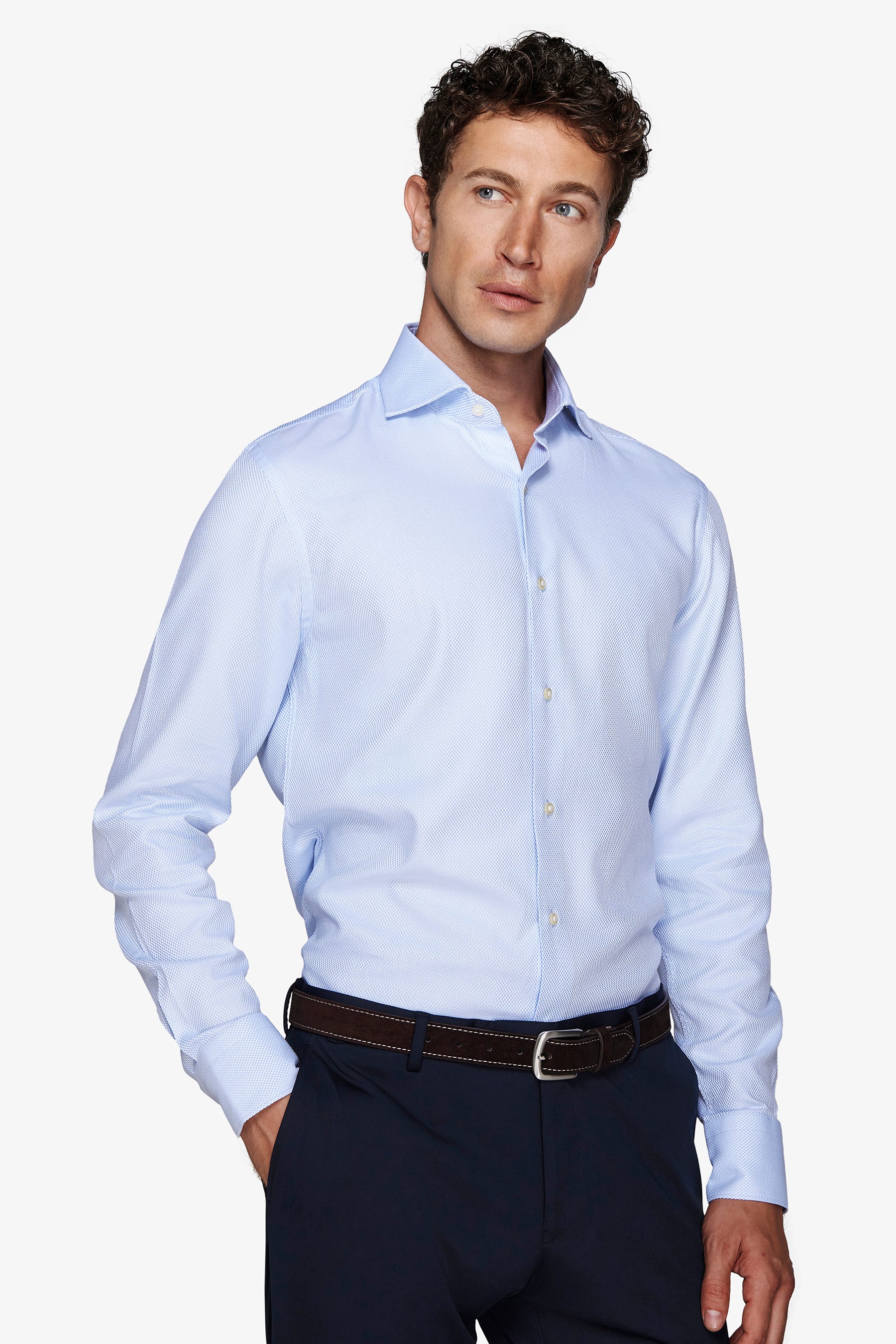 Camicia "la Picoco" operata celeste slim-Dan John