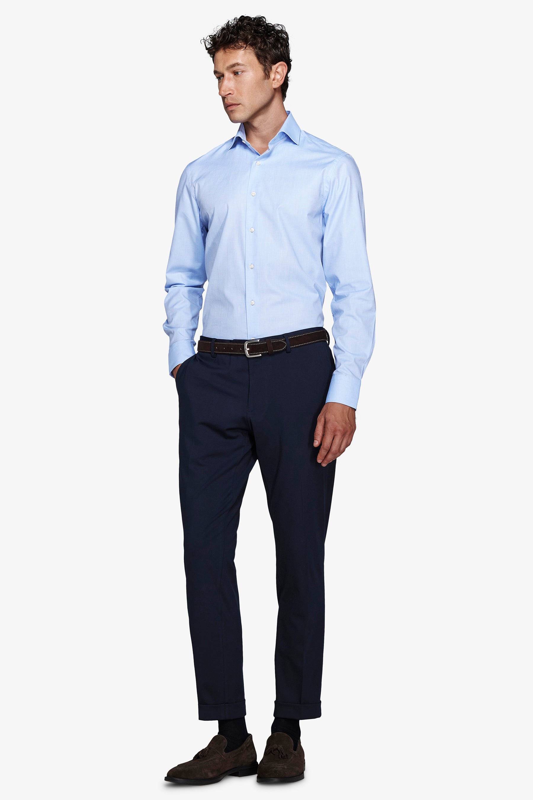 Camicia unita twill celeste slim