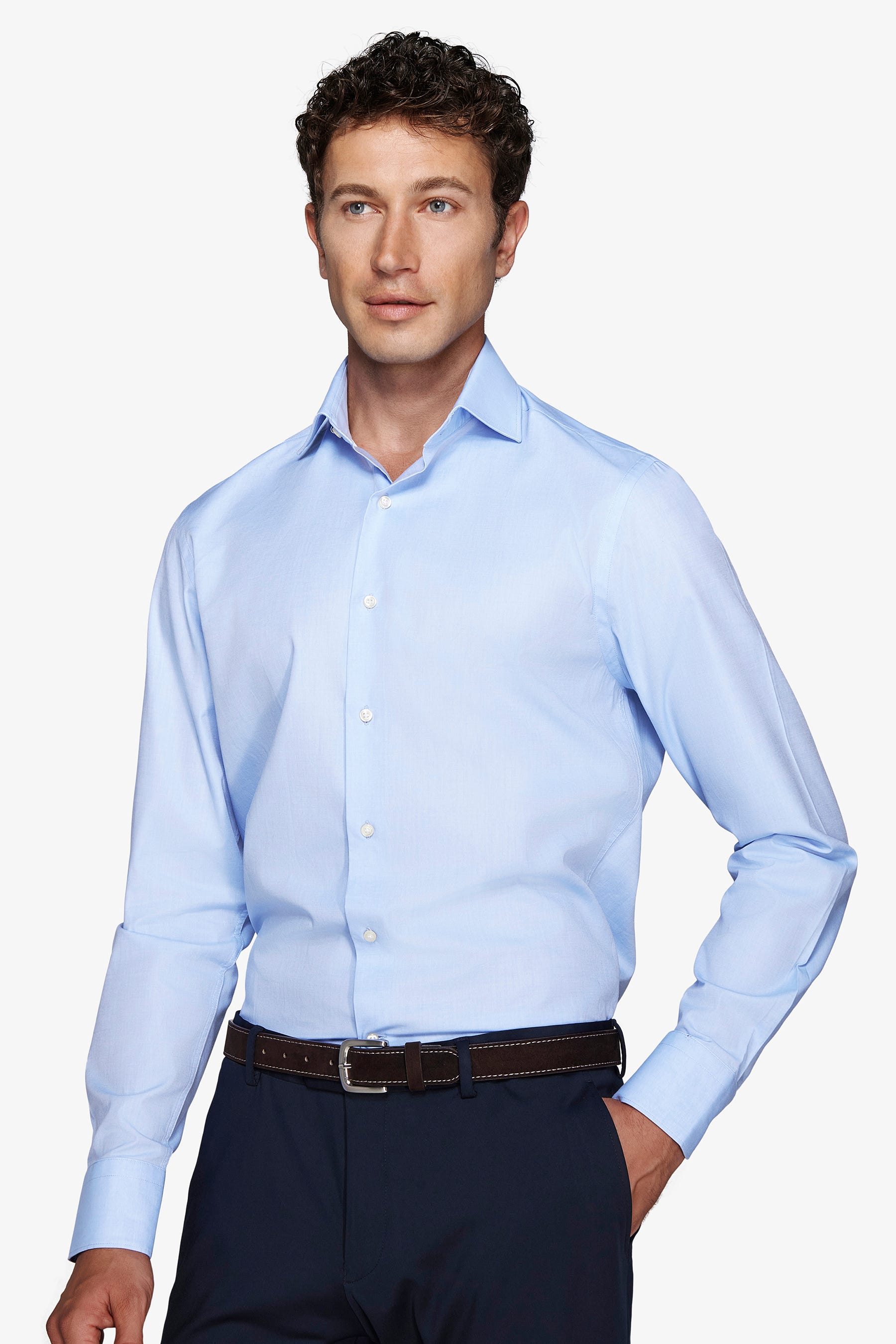 Camicia unita twill celeste slim-Dan John