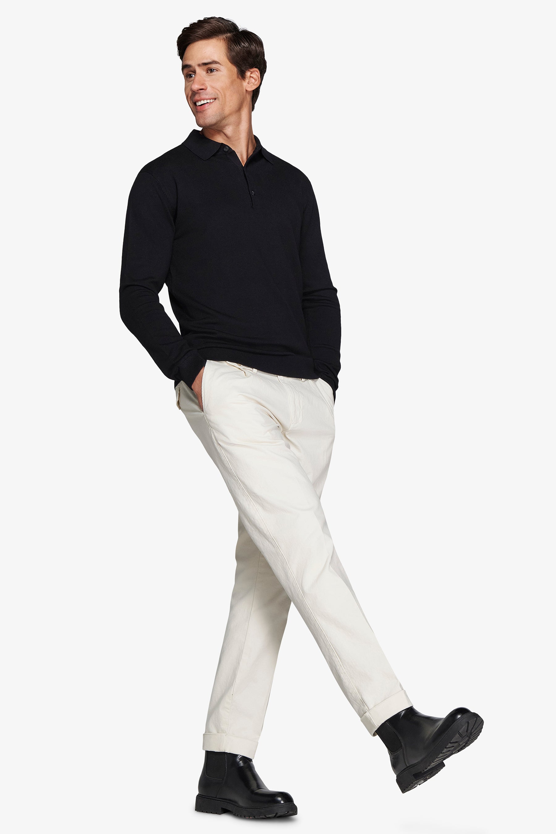 Polo de punto con botones color negro