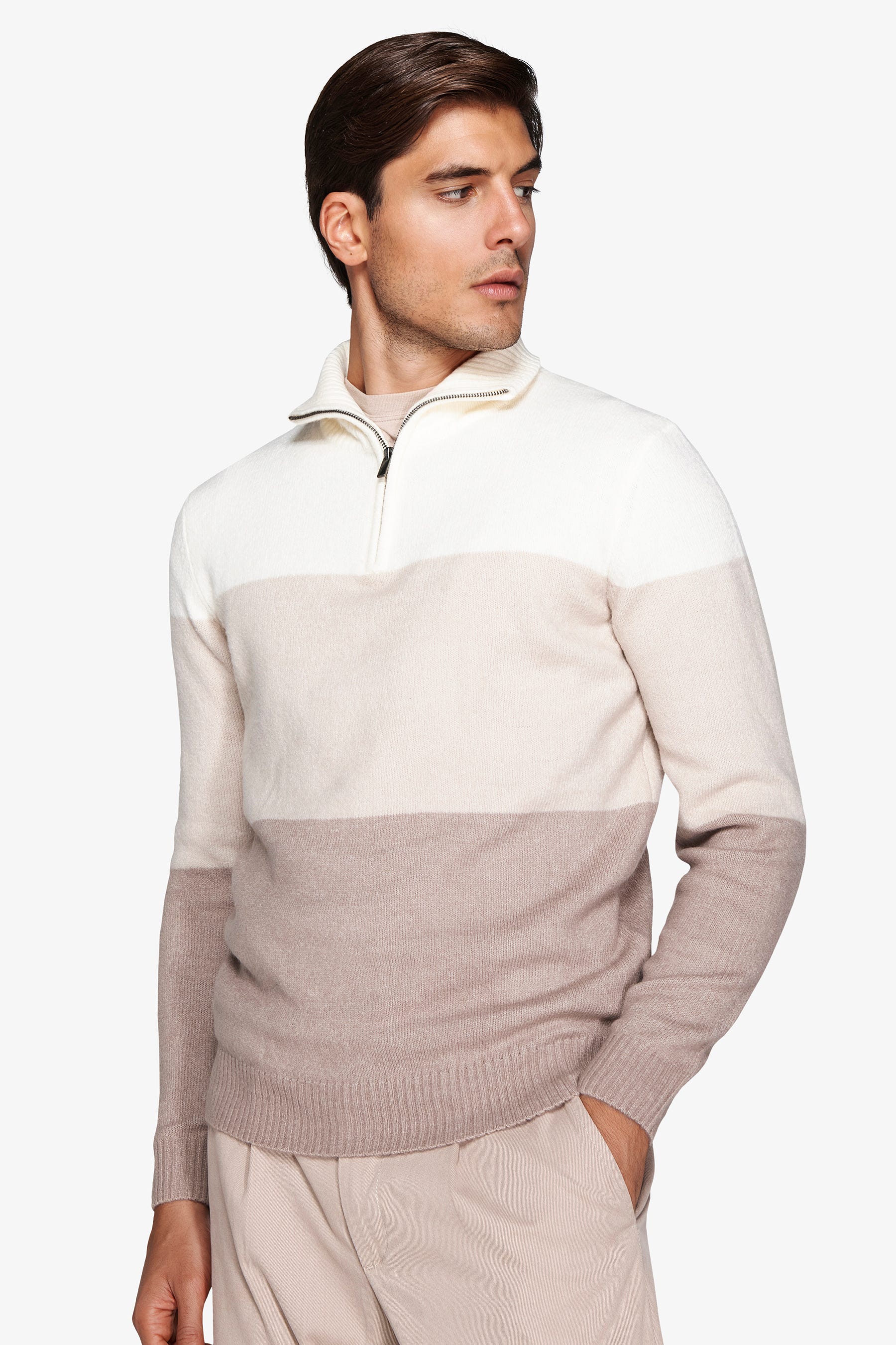 Maglia half zip color block panna-Dan John