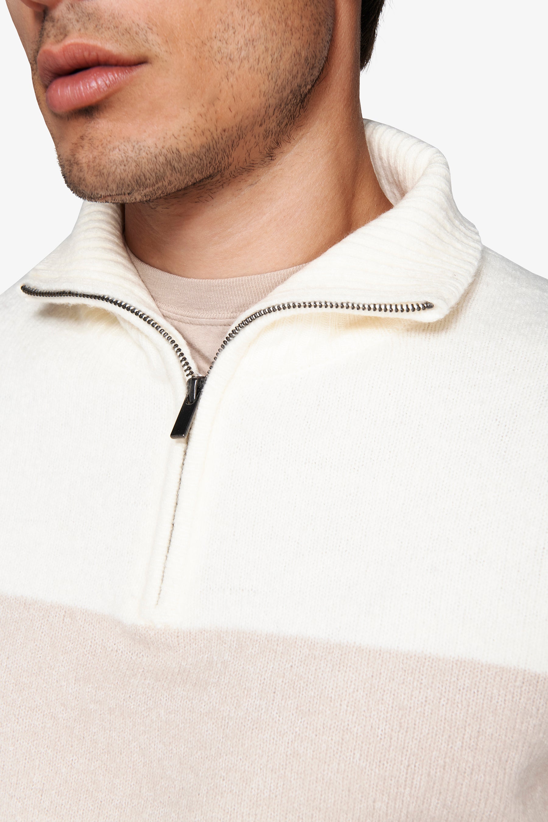 Maglia half zip color block panna