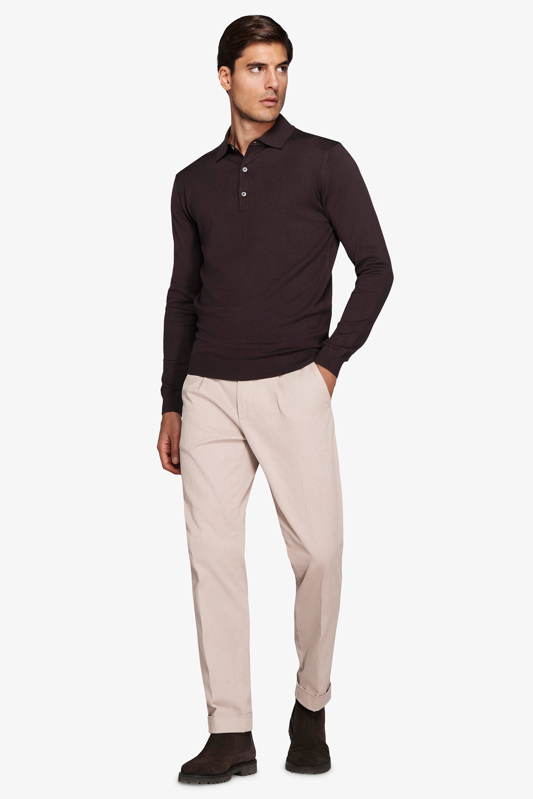 Brown knitted polo shirt with buttons