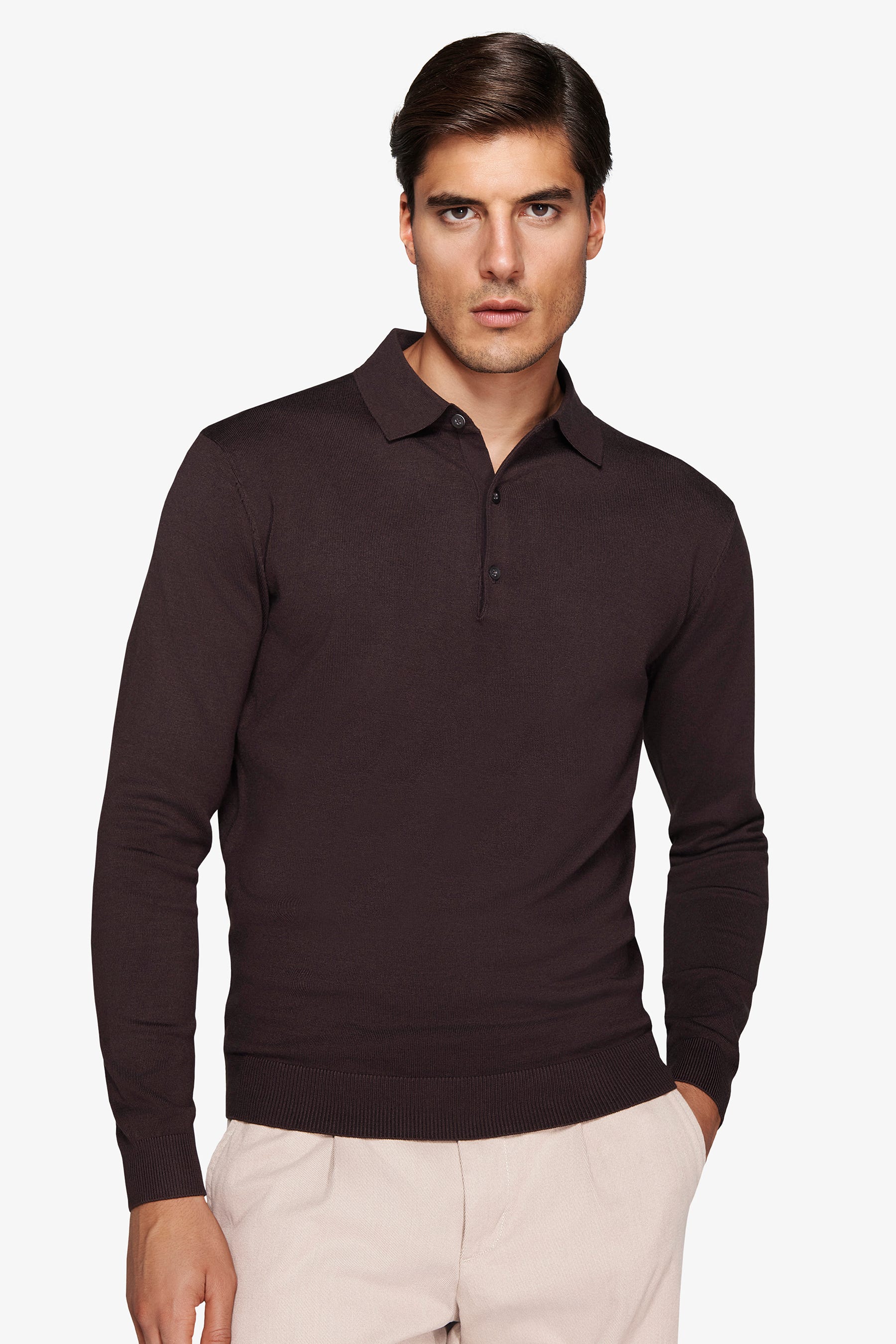 Polo in maglia con bottoni basic marrone-Dan John