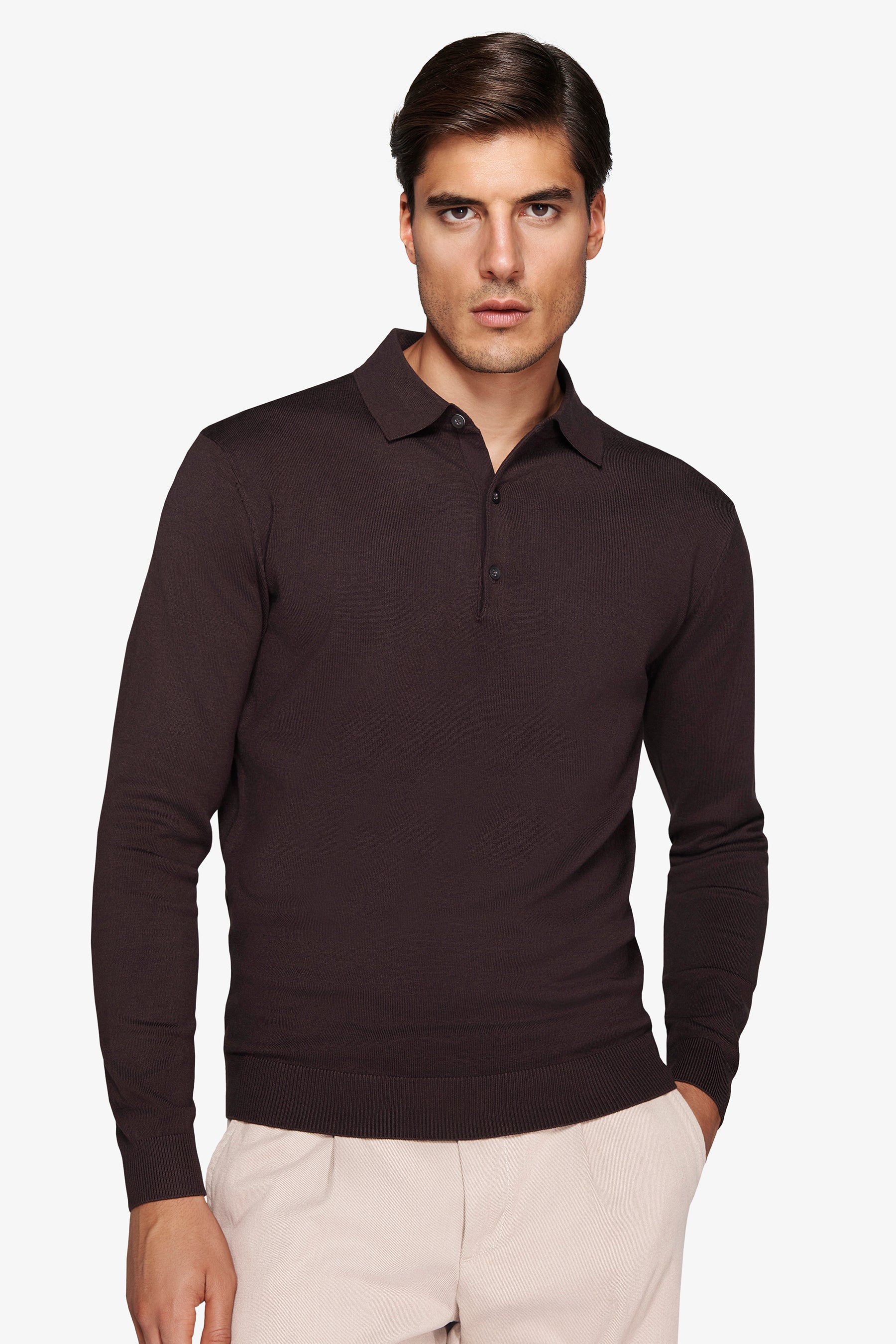Brown knitted polo shirt with buttons