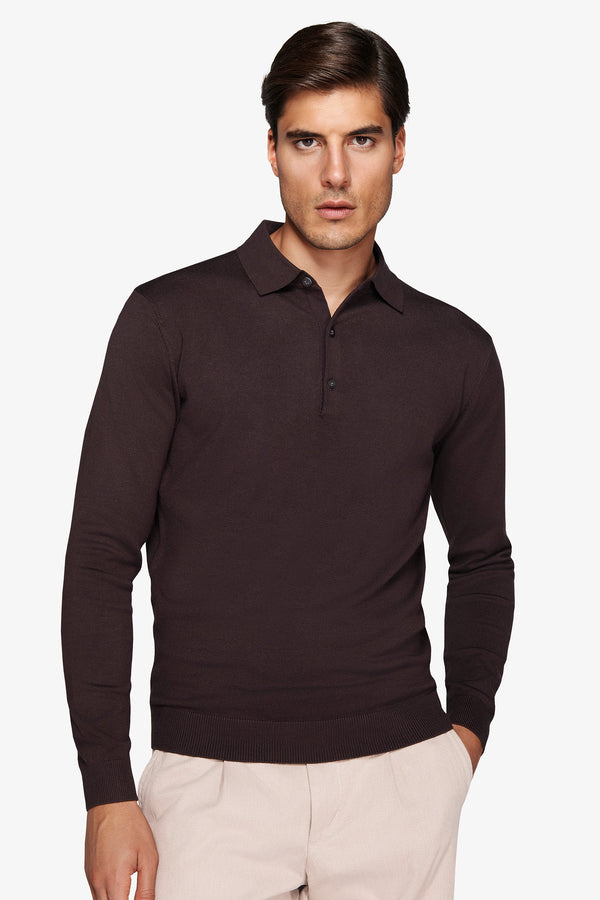Polo in maglia con bottoni marrone