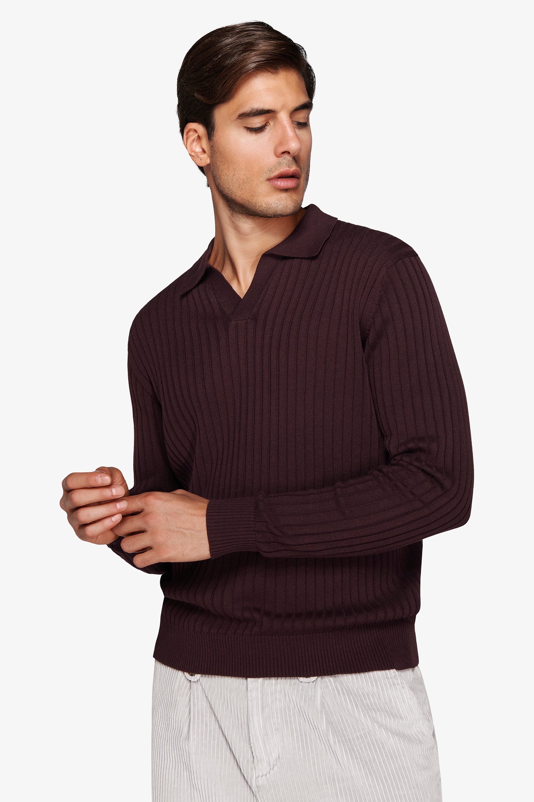 Burgundy flat ribbed knit polo