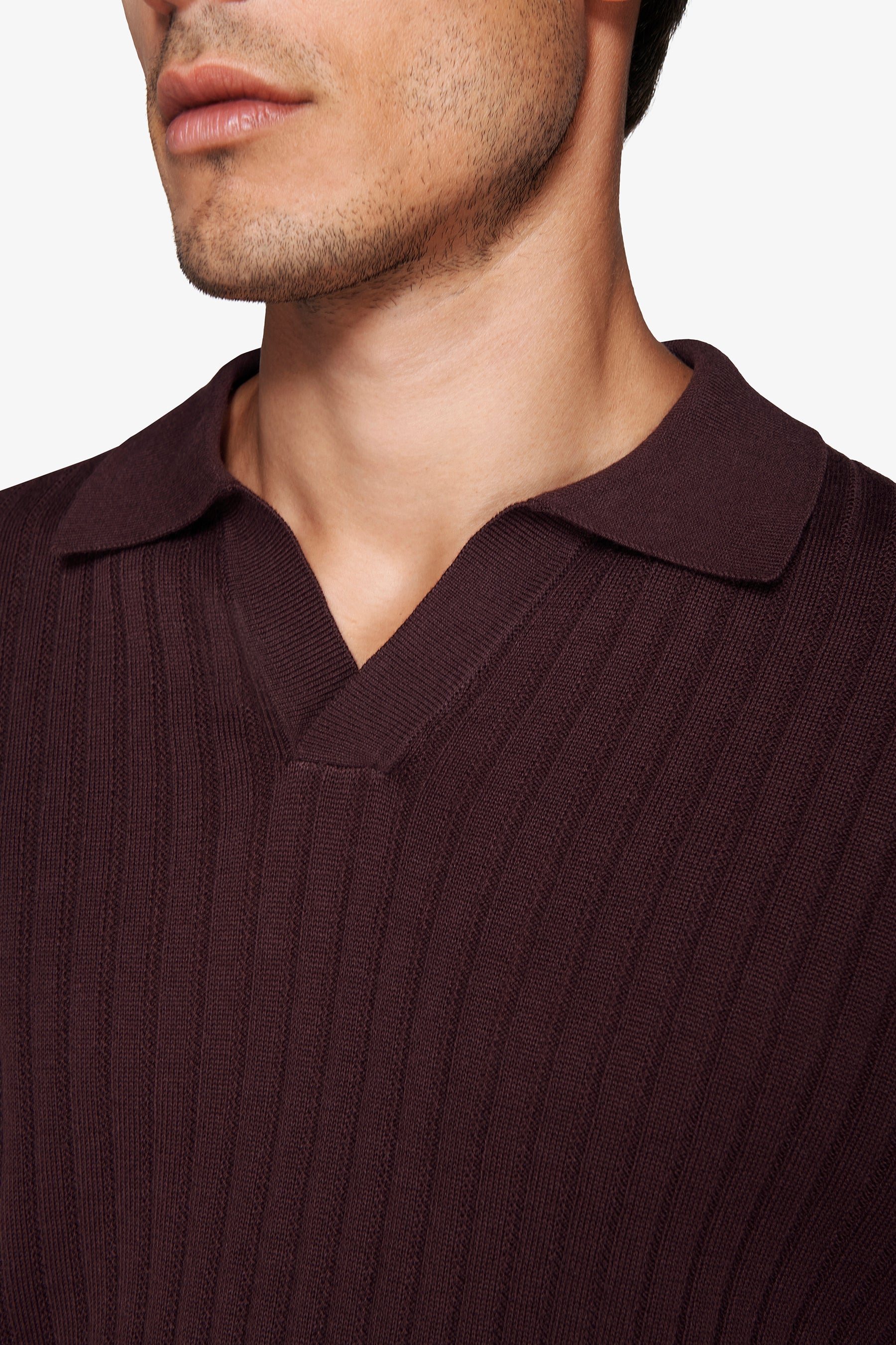 Burgundy flat ribbed knit polo