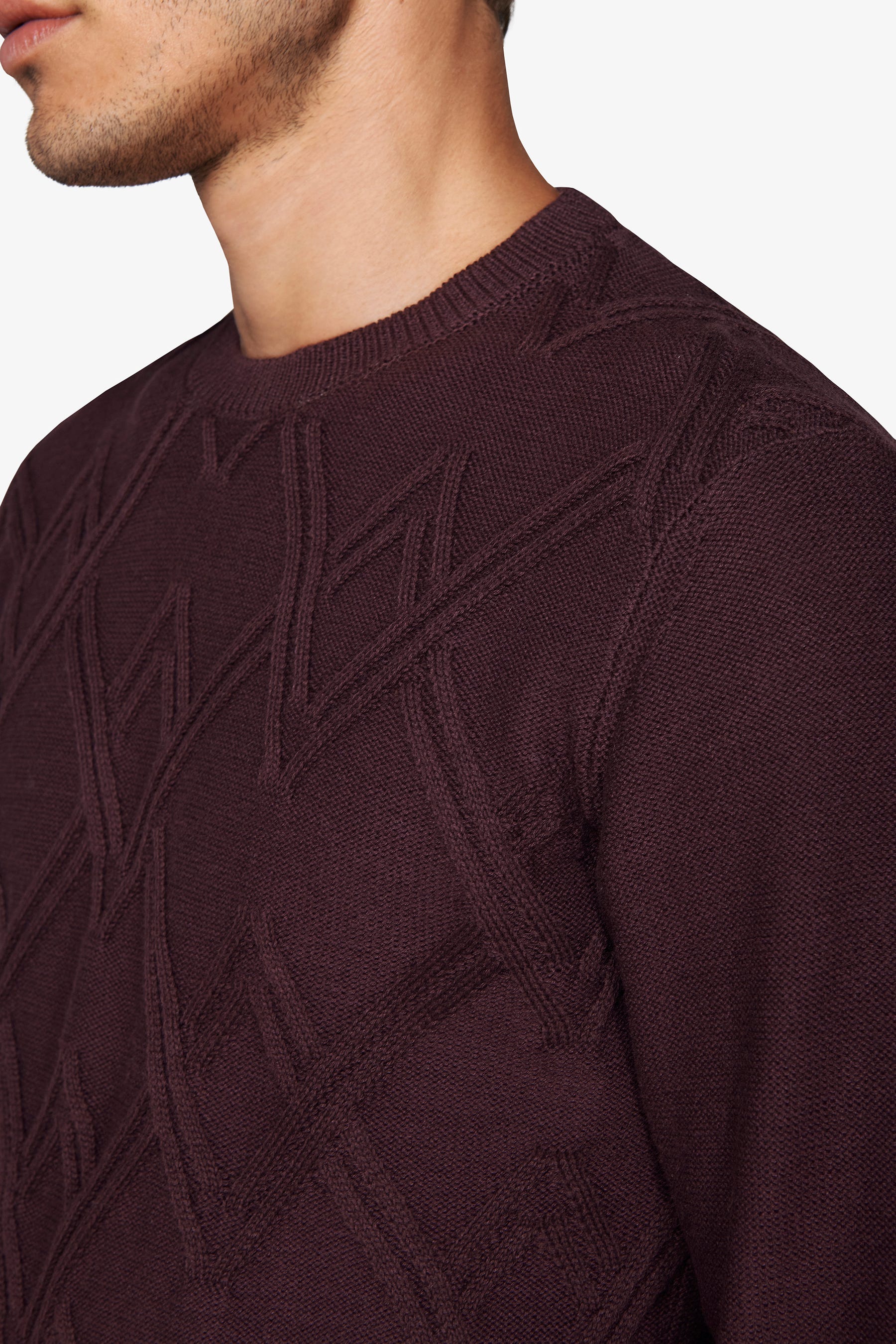 Maglia girocollo treccia piazzata bordeaux-Dan John