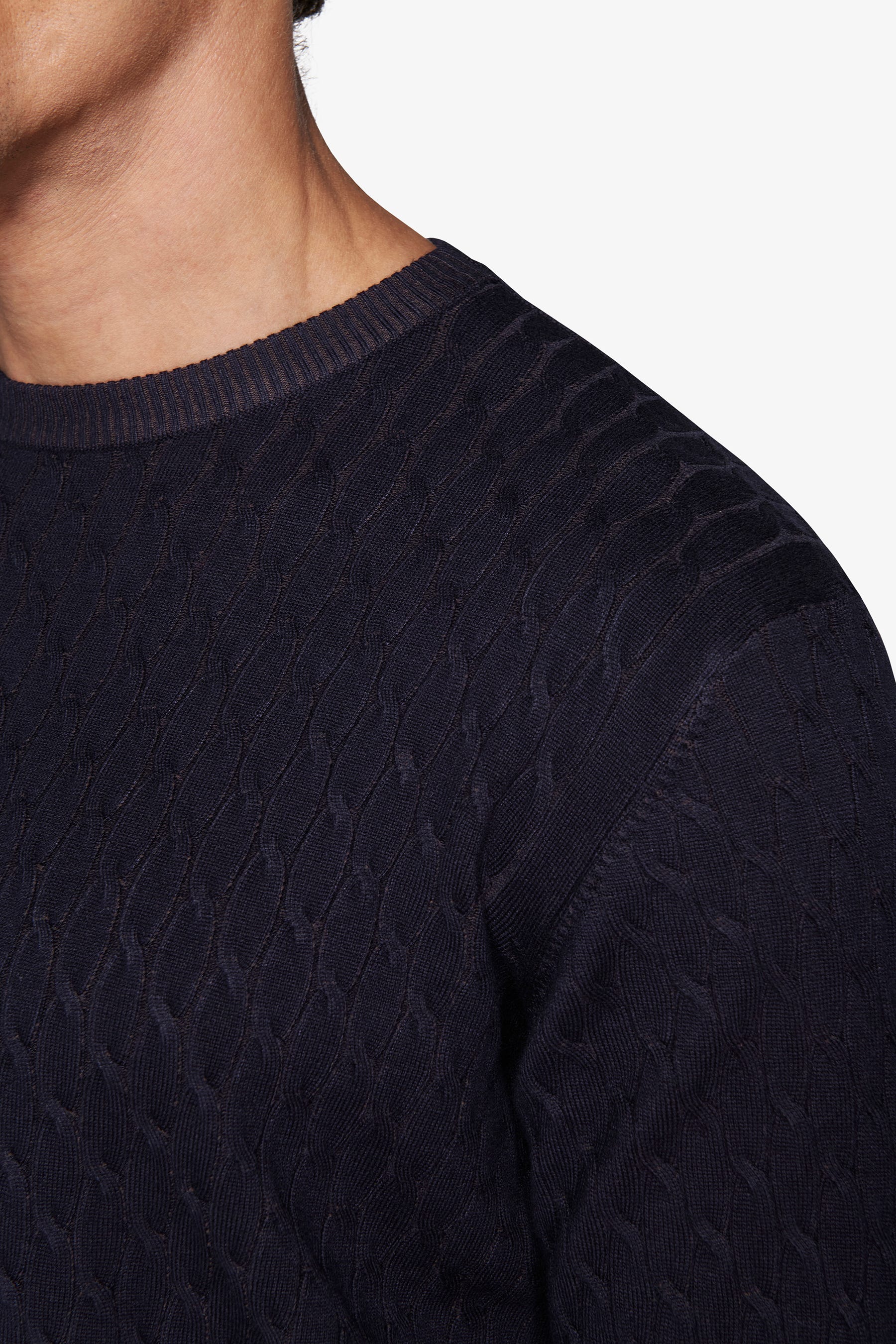 Maglia girocollo treccia blu-Dan John