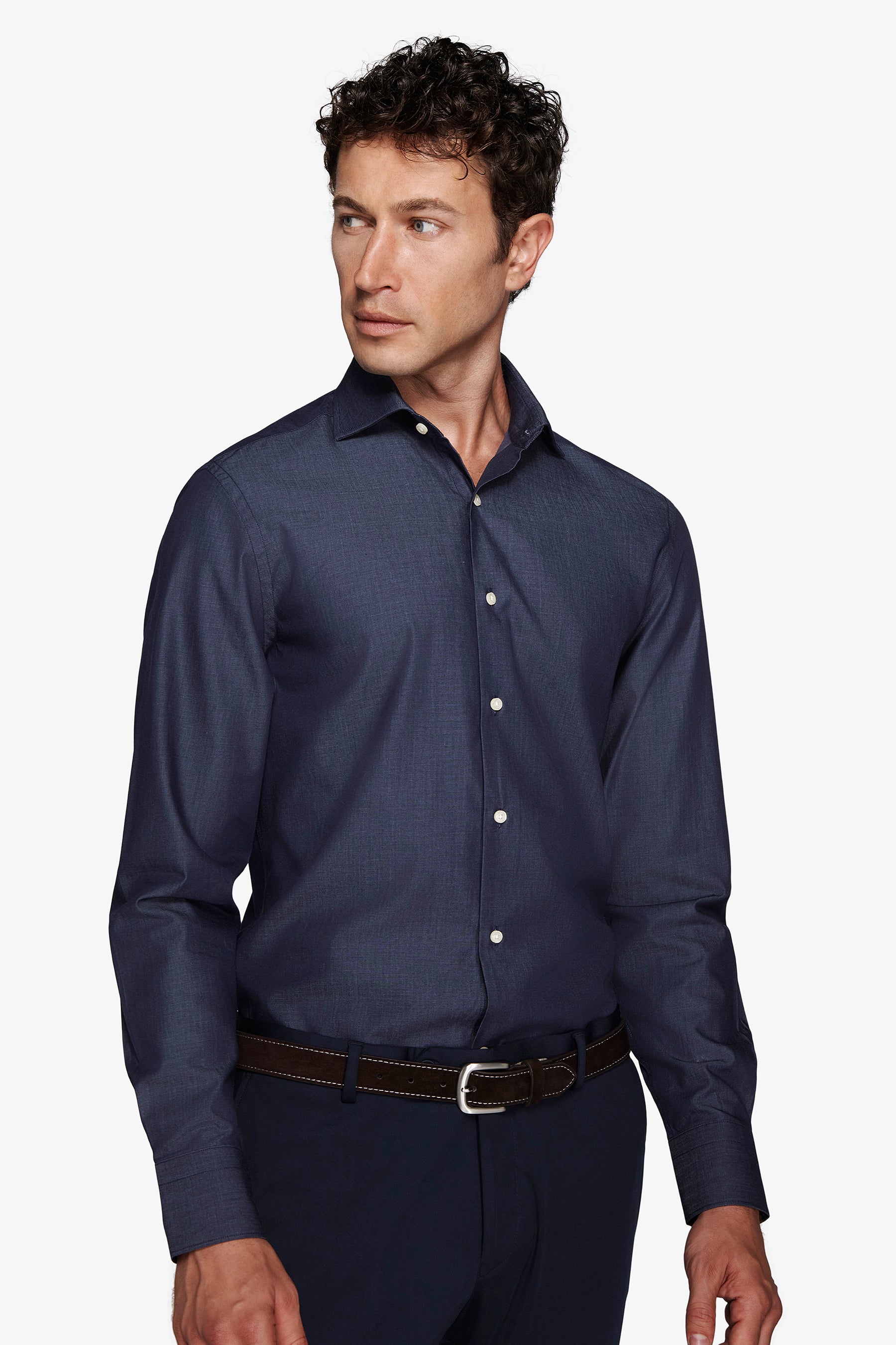 Camicia gabardina effetto denim slim