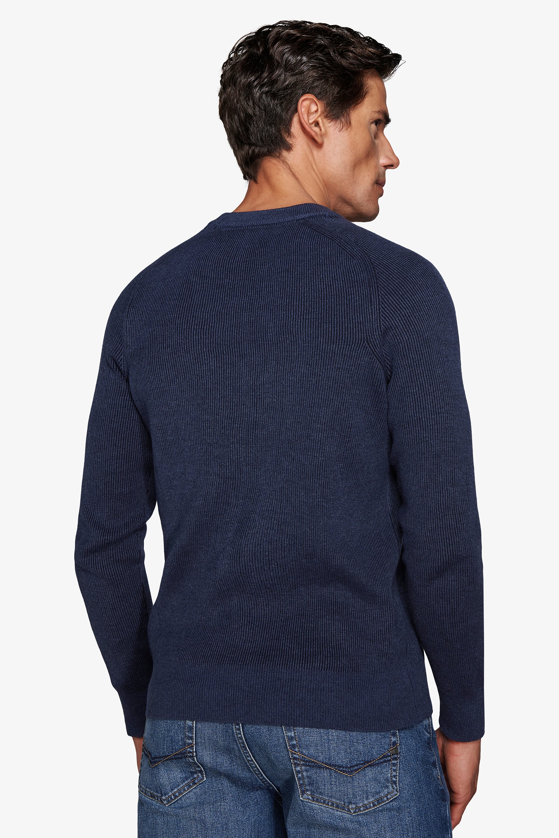 Pull ras-du-cou côtelé, vanisé bleu turquoise.