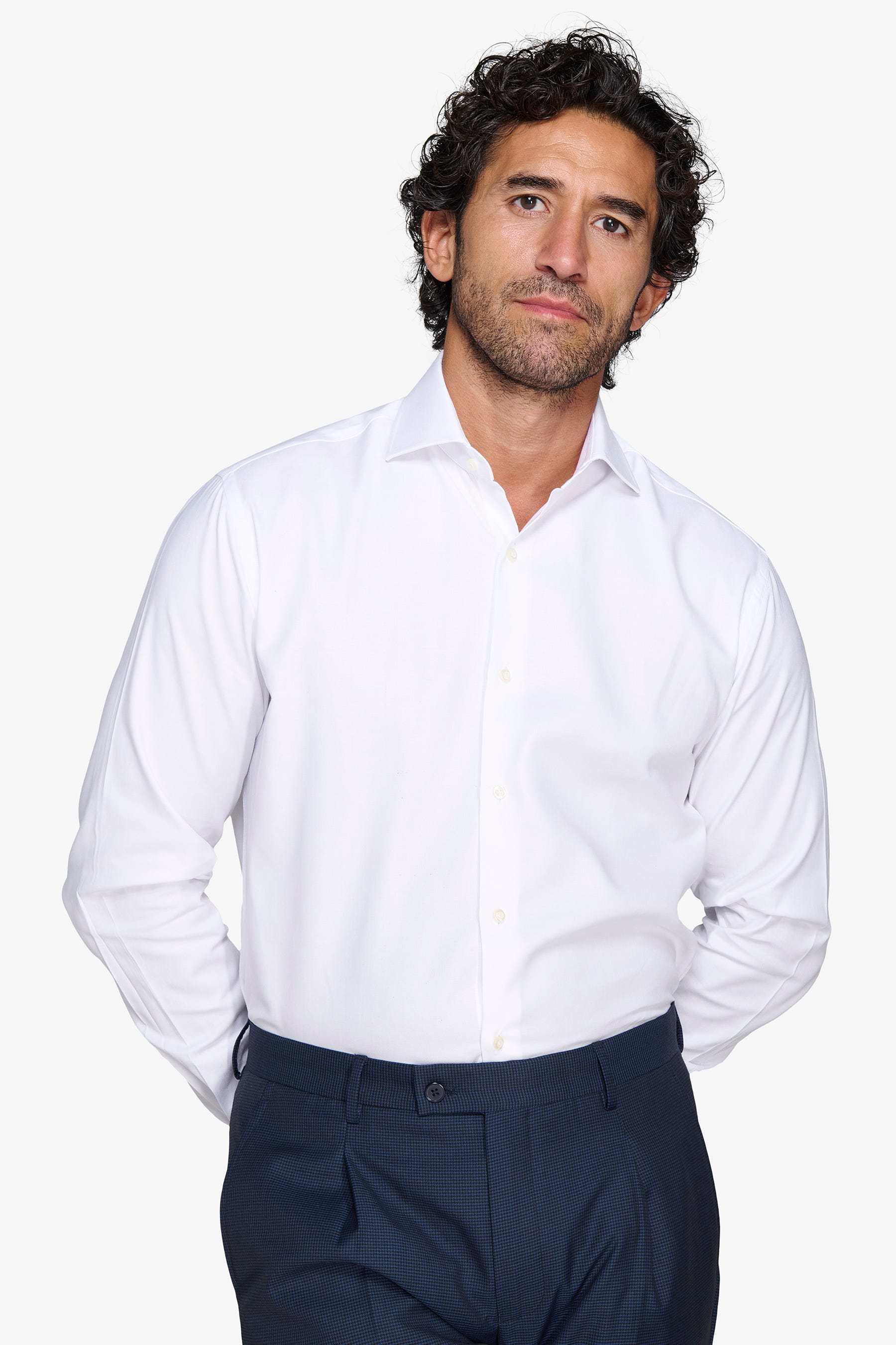 Camicia unita twill bianca slim-Dan John