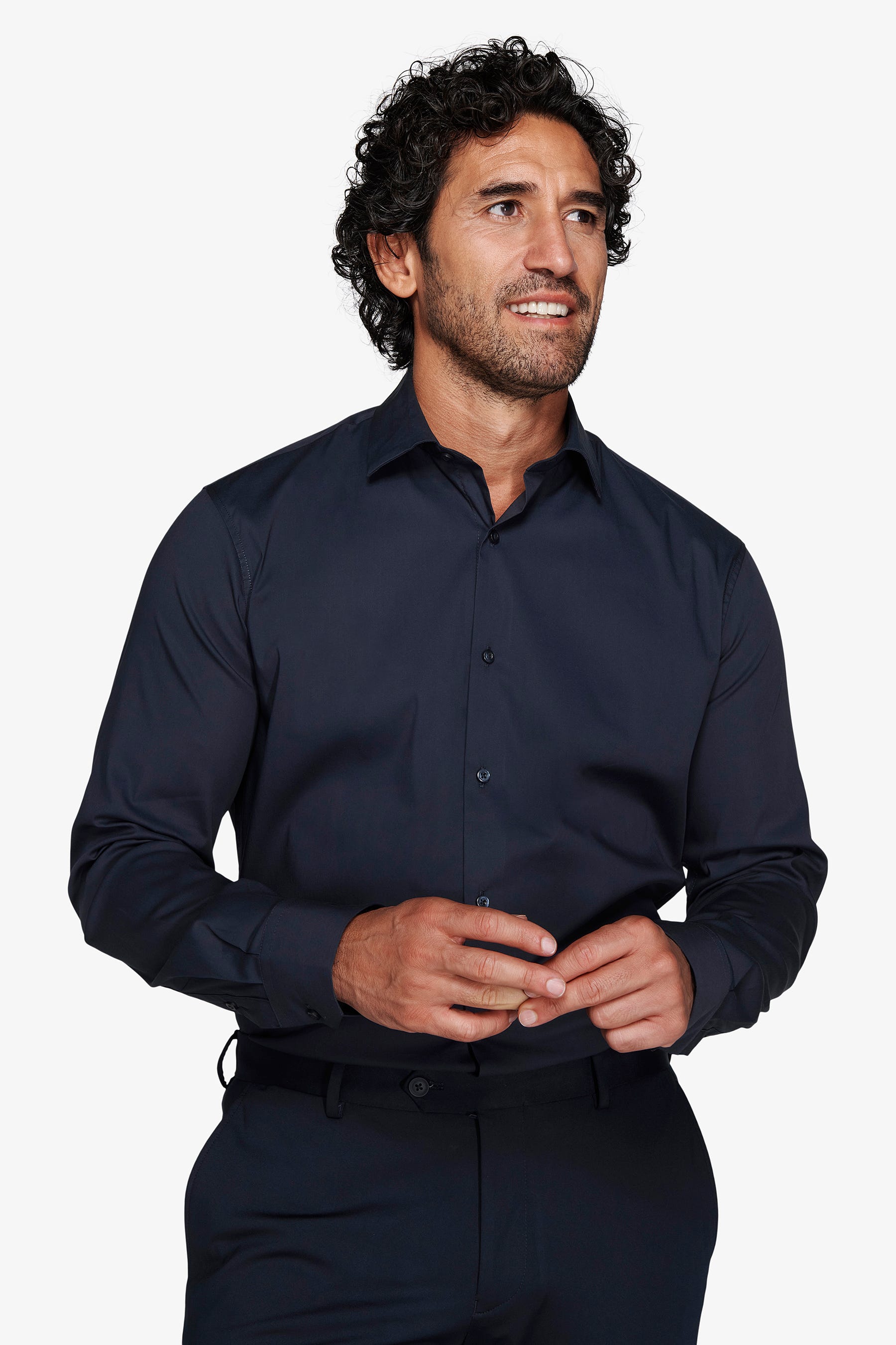 Camicia stretch unita blu slim-Dan John